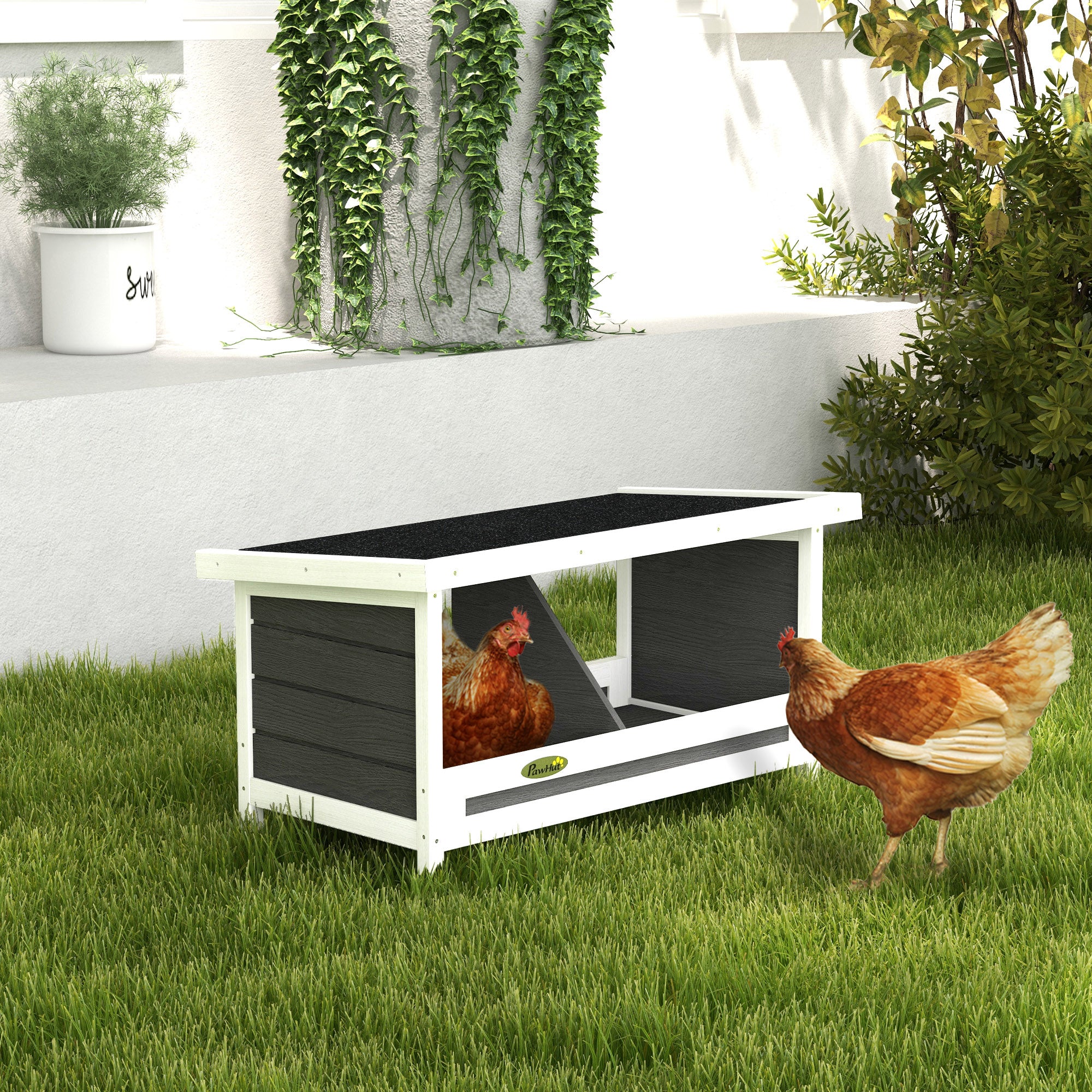 PawHut Chicken Nesting Box, 2 Compartments Wooden Nesting Boxes, Chicken Coop Accessories with Asphalt Roof for Indoor Outdoor Use, Up to 2 Hens