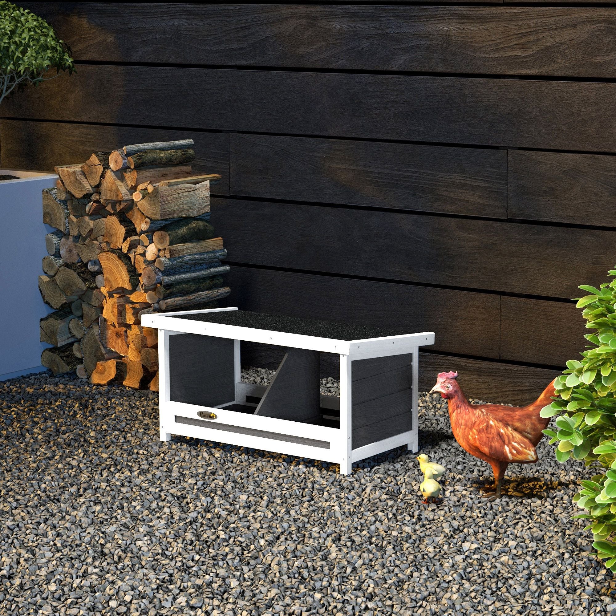 PawHut Chicken Nesting Box, 2 Compartments Wooden Nesting Boxes, Chicken Coop Accessories with Asphalt Roof for Indoor Outdoor Use, Up to 2 Hens