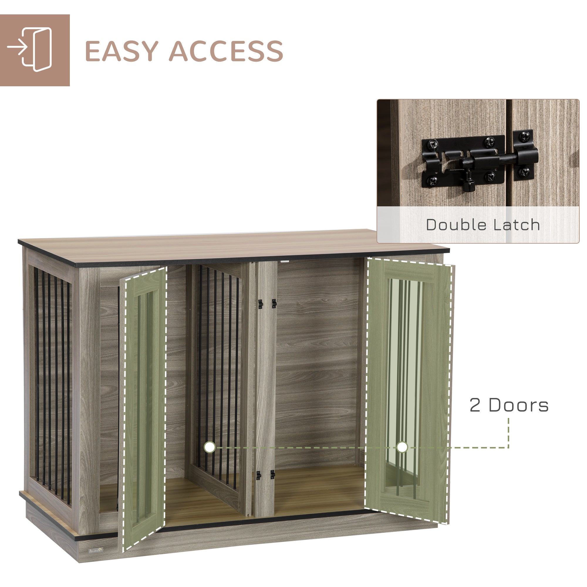 PawHut Dog Crate Furniture with Divider Panel, Dog Kennel End Table for Large Dogs, Decorative Pet House with Two Rooms Design, for 2 Small Dogs with 2 Front Doors, 47" x 23.5" x 35"