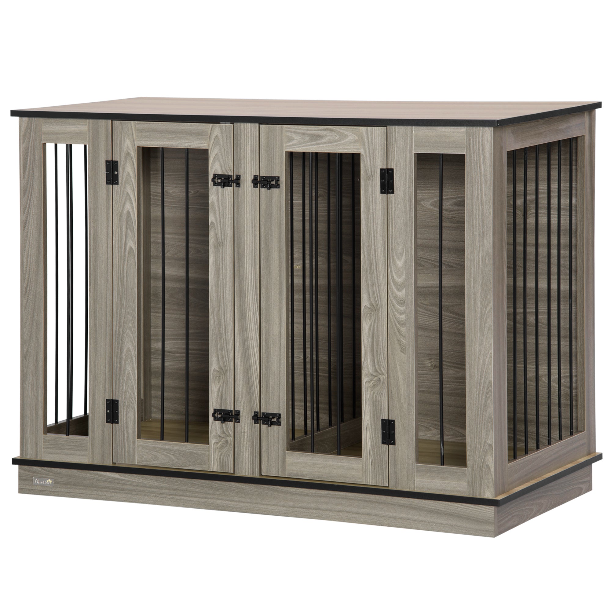 PawHut Dog Crate Furniture with Divider Panel, Dog Kennel End Table for Large Dogs, Decorative Pet House with Two Rooms Design, for 2 Small Dogs with 2 Front Doors, 47" x 23.5" x 35"