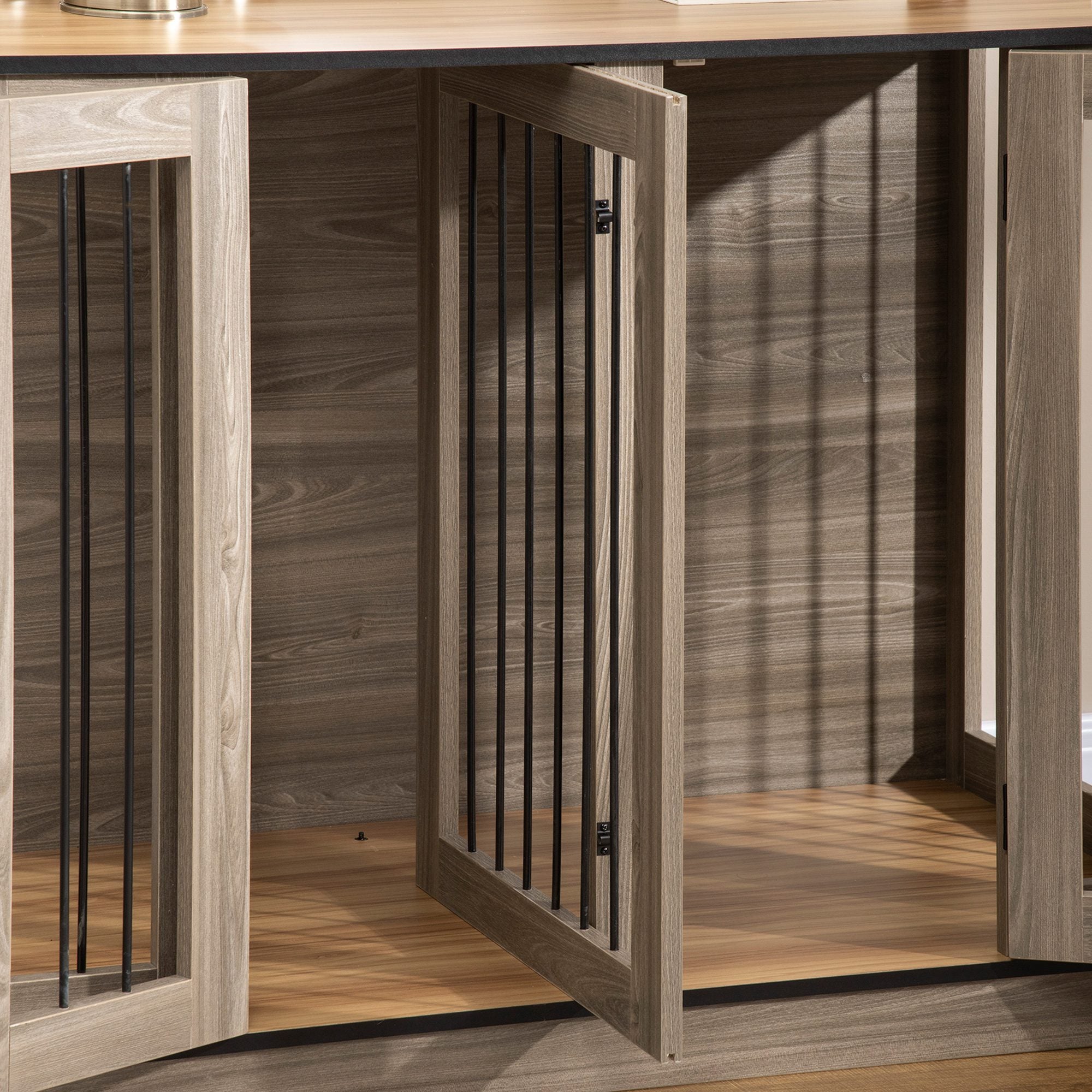 PawHut Dog Crate Furniture with Divider Panel, Dog Kennel End Table for Large Dogs, Decorative Pet House with Two Rooms Design, for 2 Small Dogs with 2 Front Doors, 47" x 23.5" x 35"