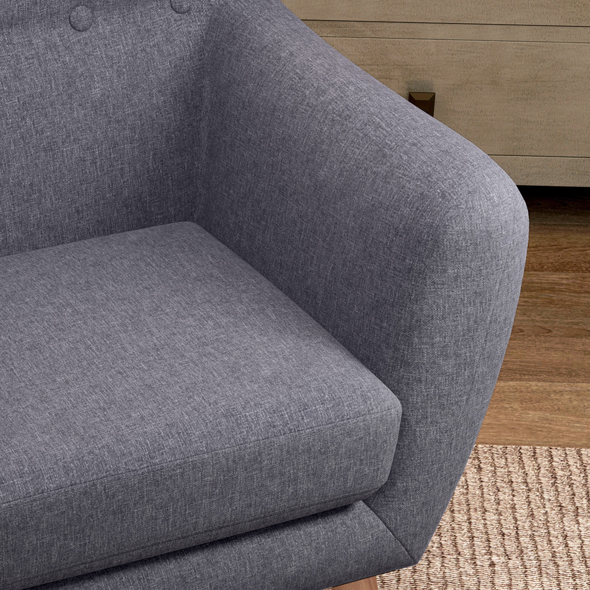 HOMCOM Mid-Century Modern Accent Chair, Linen Upholstery Armchair, Tufted Club Chair with Wood Frame and Thick Padding for Living Room, Bedroom, Light Grey
