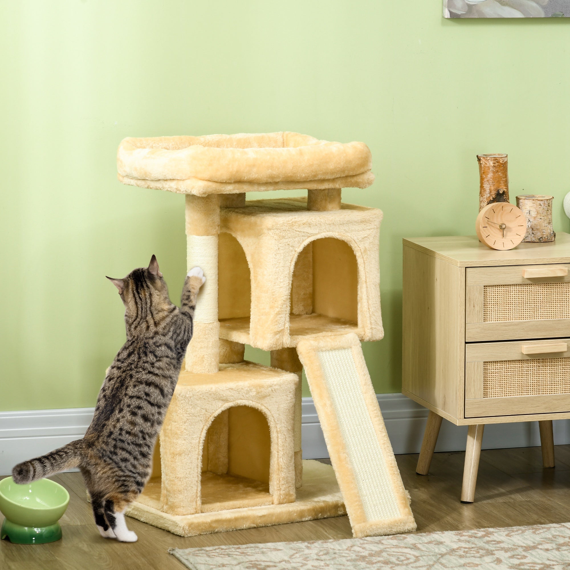 PawHut Cat Tree for Indoor Cats 83cm Cat Scratching Post Scratch Board Kitten Tower Climbing Frame Cream White