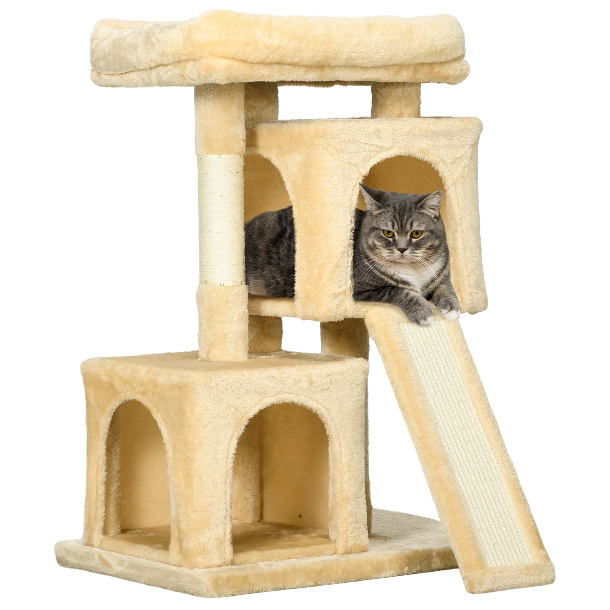 PawHut Cat Tree for Indoor Cats 83cm Cat Scratching Post Scratch Board Kitten Tower Climbing Frame Cream White