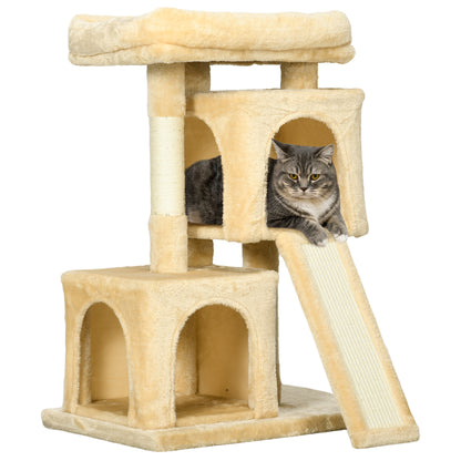 PawHut Cat Tree for Indoor Cats 83cm Cat Scratching Post Scratch Board Kitten Tower Climbing Frame Cream White