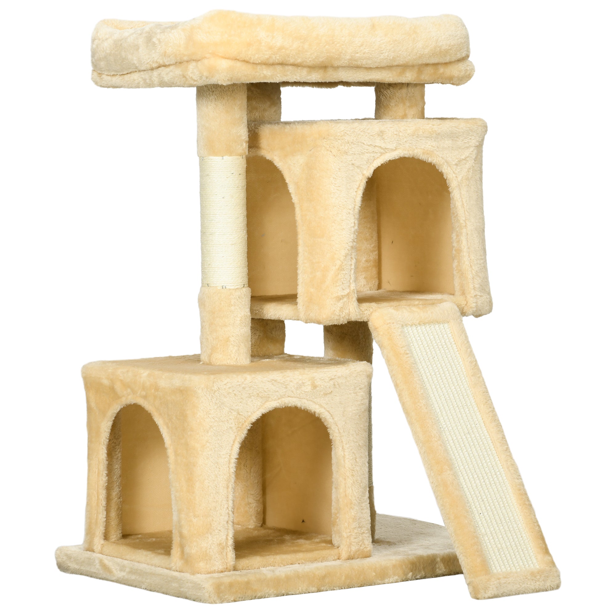 PawHut Cat Tree for Indoor Cats 83cm Cat Scratching Post Scratch Board Kitten Tower Climbing Frame Cream White