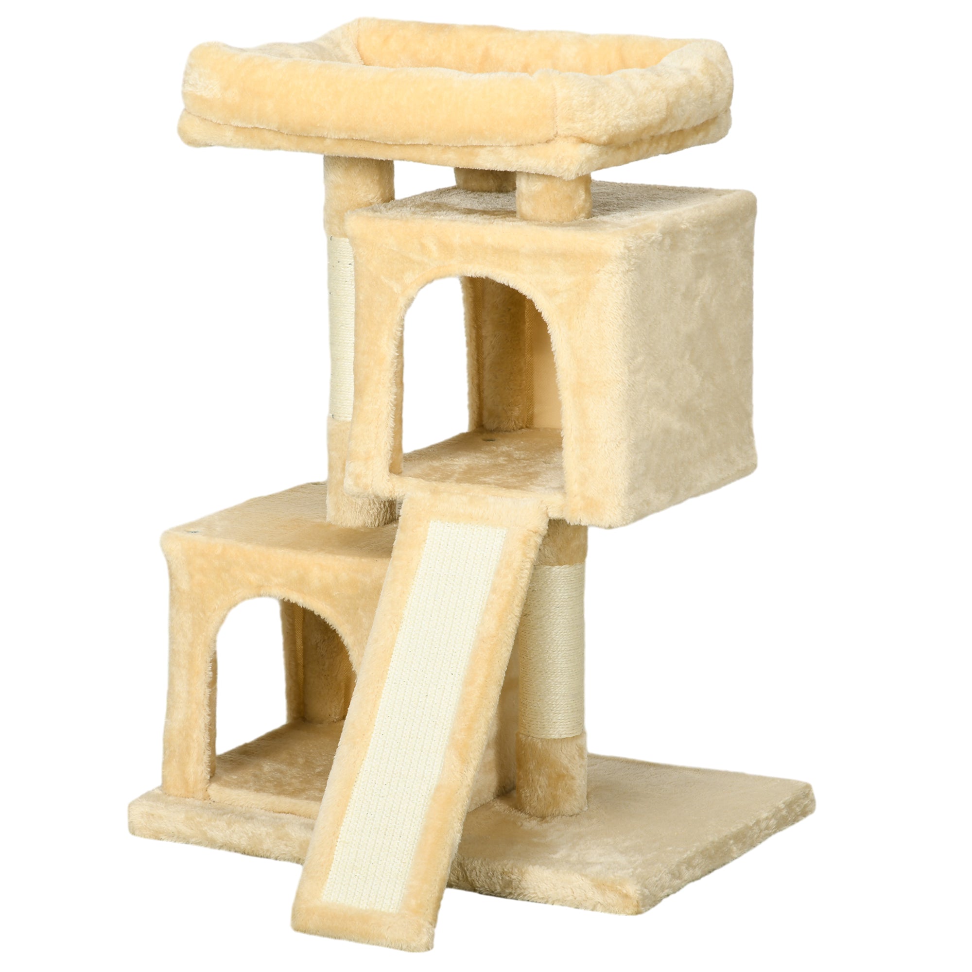 PawHut Cat Tree for Indoor Cats 83cm Cat Scratching Post Scratch Board Kitten Tower Climbing Frame Cream White