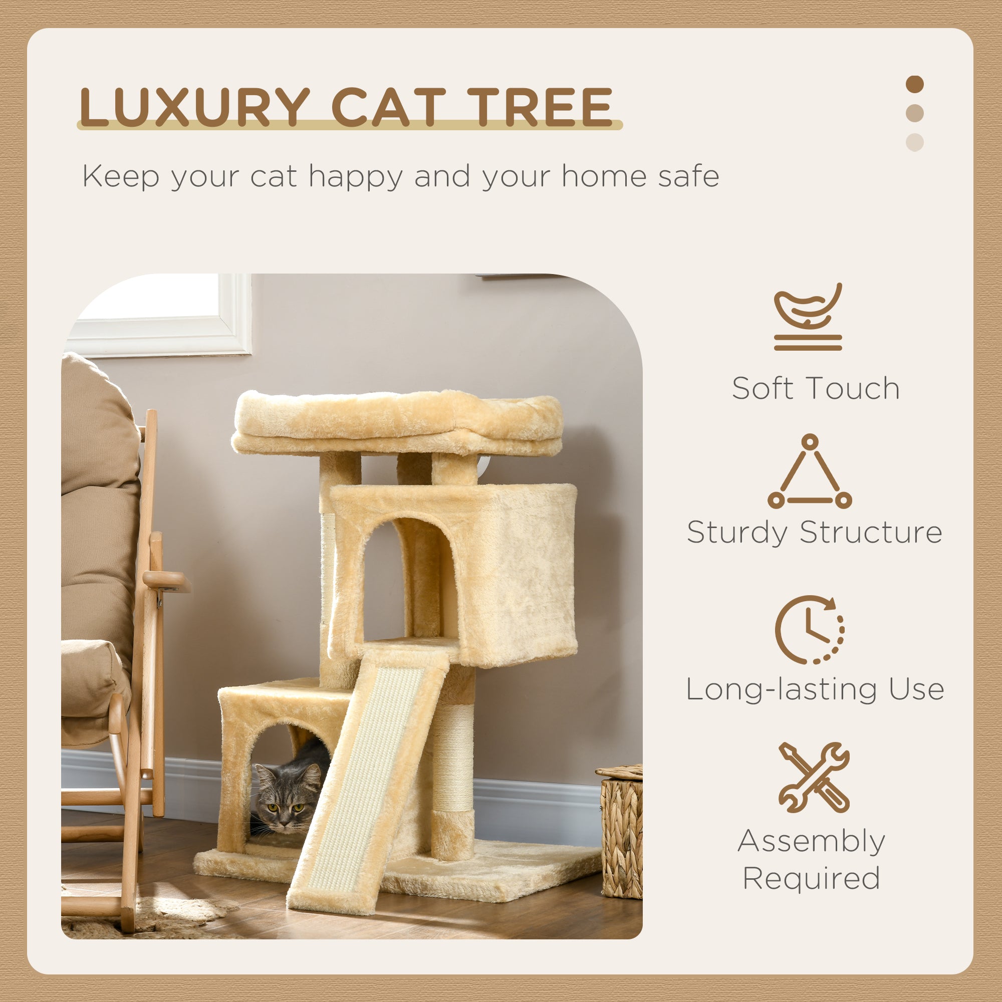 PawHut Cat Tree for Indoor Cats 83cm Cat Scratching Post Scratch Board Kitten Tower Climbing Frame Cream White