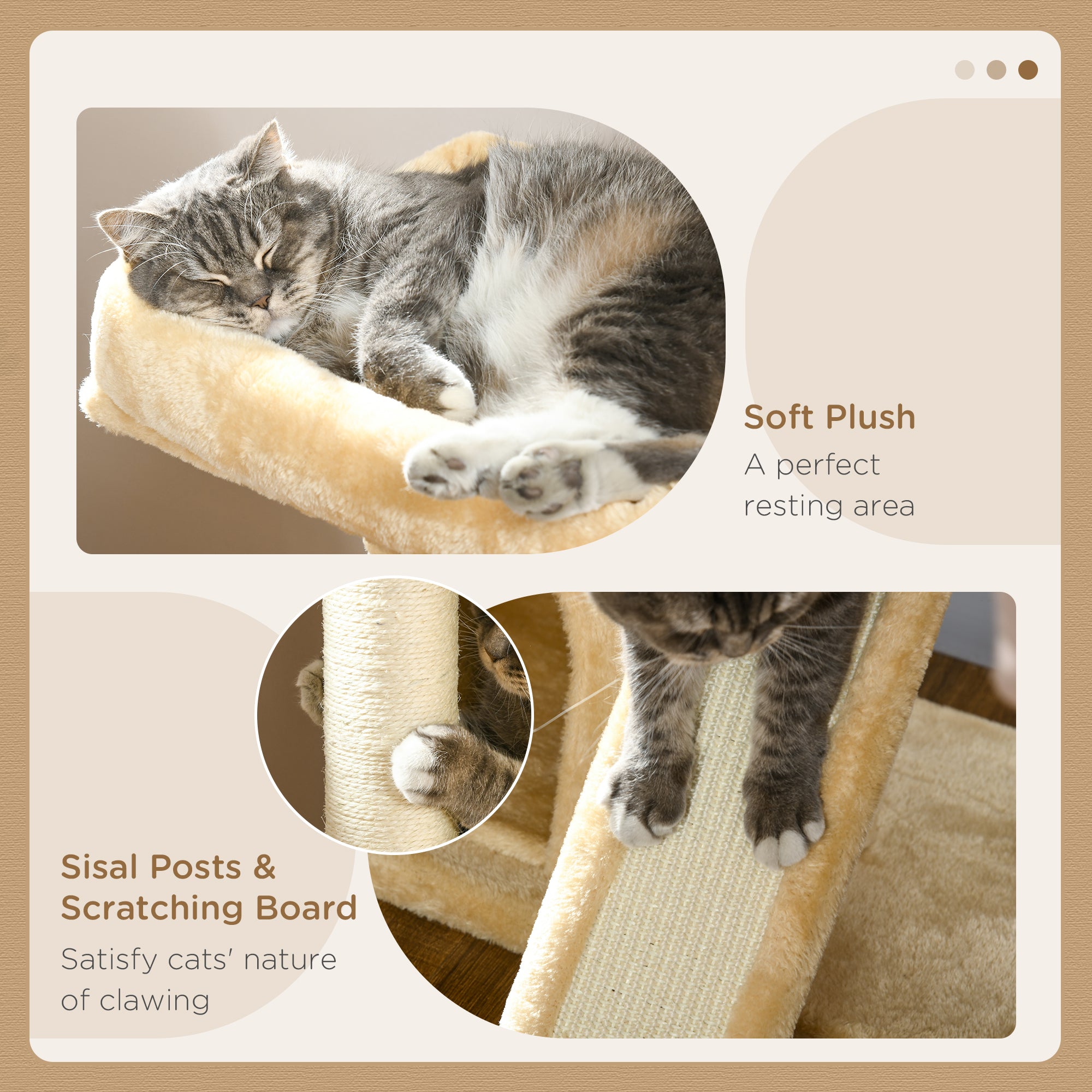 PawHut Cat Tree for Indoor Cats 83cm Cat Scratching Post Scratch Board Kitten Tower Climbing Frame Cream White
