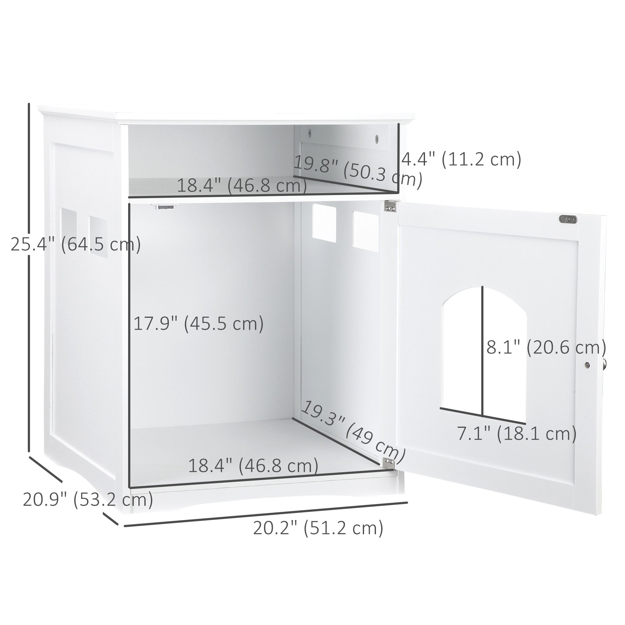 PawHut Cat Litter Box Enclosure Hidden Cabinet Cat Furniture Indoor Cat Washroom Nightstand End Table with Cat-sized Hole Wide Tabletop Storage Shelf (Litter Box Not Included)