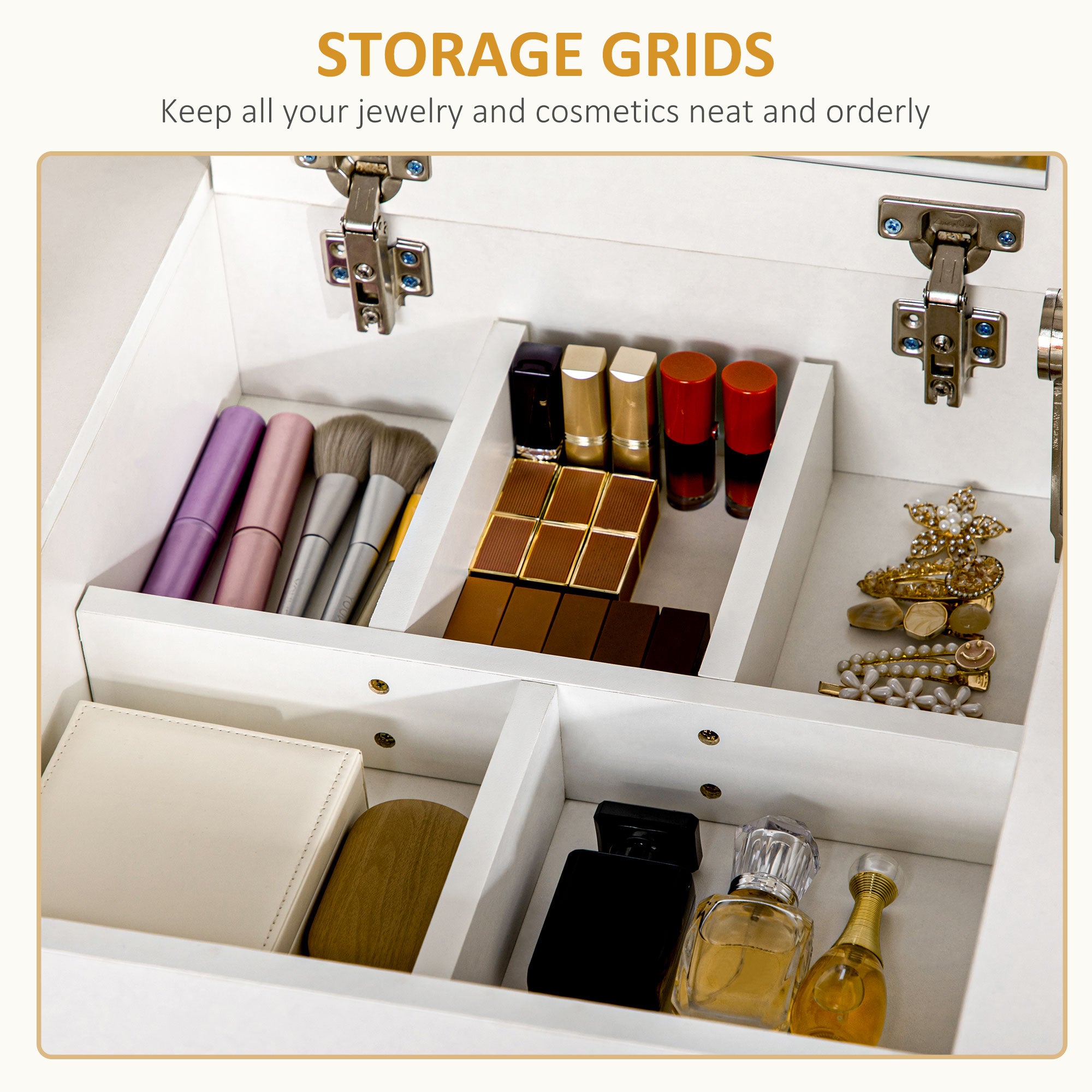 HOMCOM Dressing Table Set with Flip Top Mirror and Cushioned Stool, Makeup Vanity Dressing Table Writing Desk with 2 Drawers and Storage Grids for Bedroom (White)