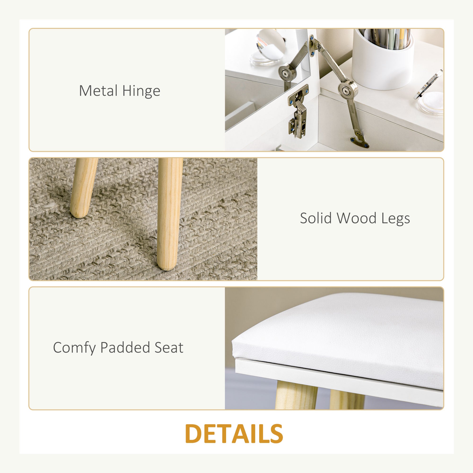 HOMCOM Dressing Table Set with Flip Top Mirror and Cushioned Stool, Makeup Vanity Dressing Table Writing Desk with 2 Drawers and Storage Grids for Bedroom (White)