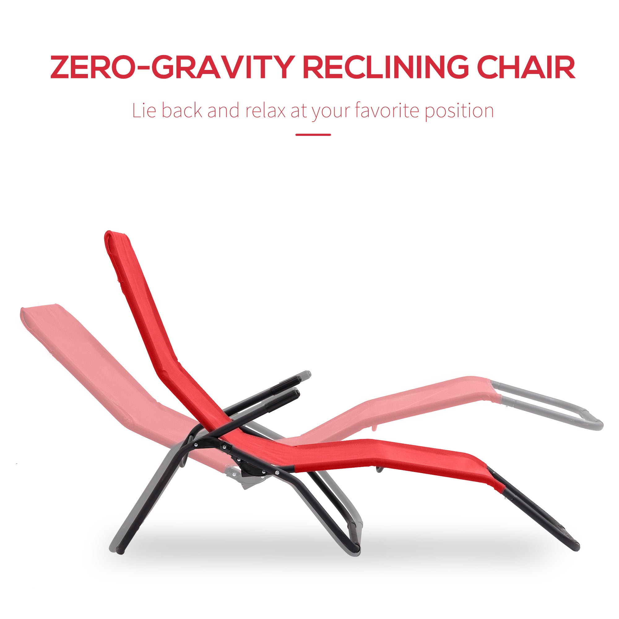 Outsunny Foldable Patio Lounge Chair, Outdoor Beach Lounger with Breathable Mesh Fabric, Zero Gravity Chair with Reclining, Footrests, and Armrests, for Garden, Pool, Red