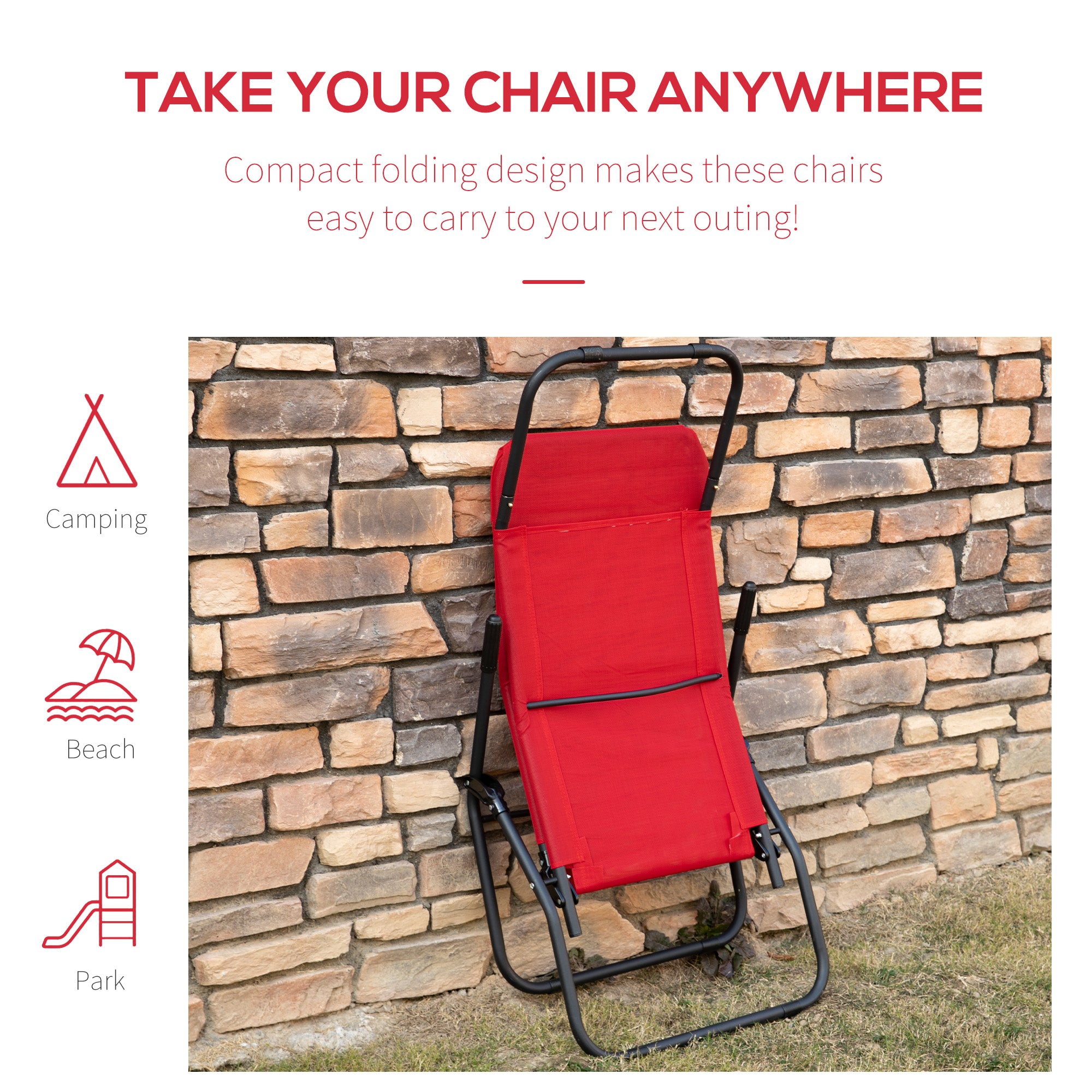 Outsunny Foldable Patio Lounge Chair, Outdoor Beach Lounger with Breathable Mesh Fabric, Zero Gravity Chair with Reclining, Footrests, and Armrests, for Garden, Pool, Red