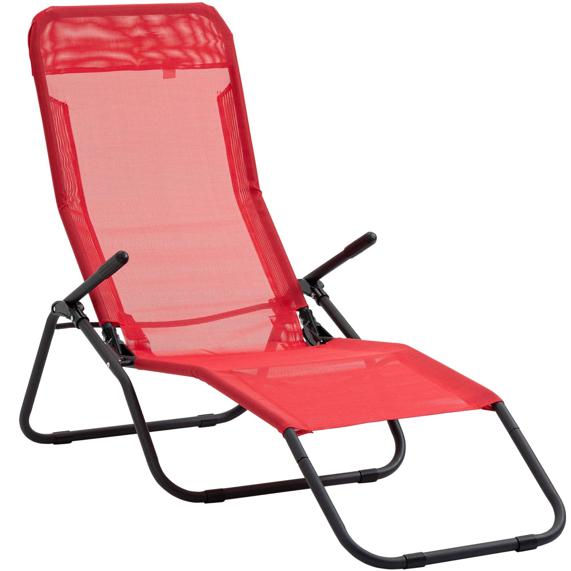 Outsunny Foldable Patio Lounge Chair, Outdoor Beach Lounger with Breathable Mesh Fabric, Zero Gravity Chair with Reclining, Footrests, and Armrests, for Garden, Pool, Red