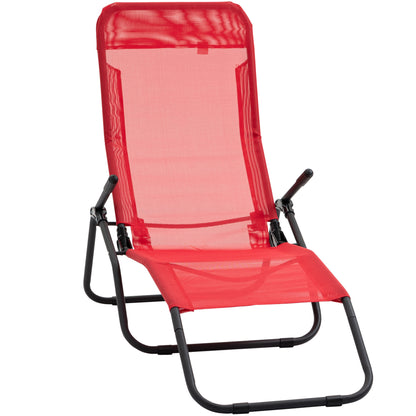 Outsunny Foldable Patio Lounge Chair, Outdoor Beach Lounger with Breathable Mesh Fabric, Zero Gravity Chair with Reclining, Footrests, and Armrests, for Garden, Pool, Red