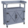 Outsunny Outdoor Potting Bench, Wooden Potting Table with Storage Cabinet, Aluminum Table Top, Rubber Wheels for Backyard, Patio, Balcony, Grey