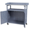 Outsunny Outdoor Potting Bench, Wooden Potting Table with Storage Cabinet, Aluminum Table Top, Rubber Wheels for Backyard, Patio, Balcony, Grey