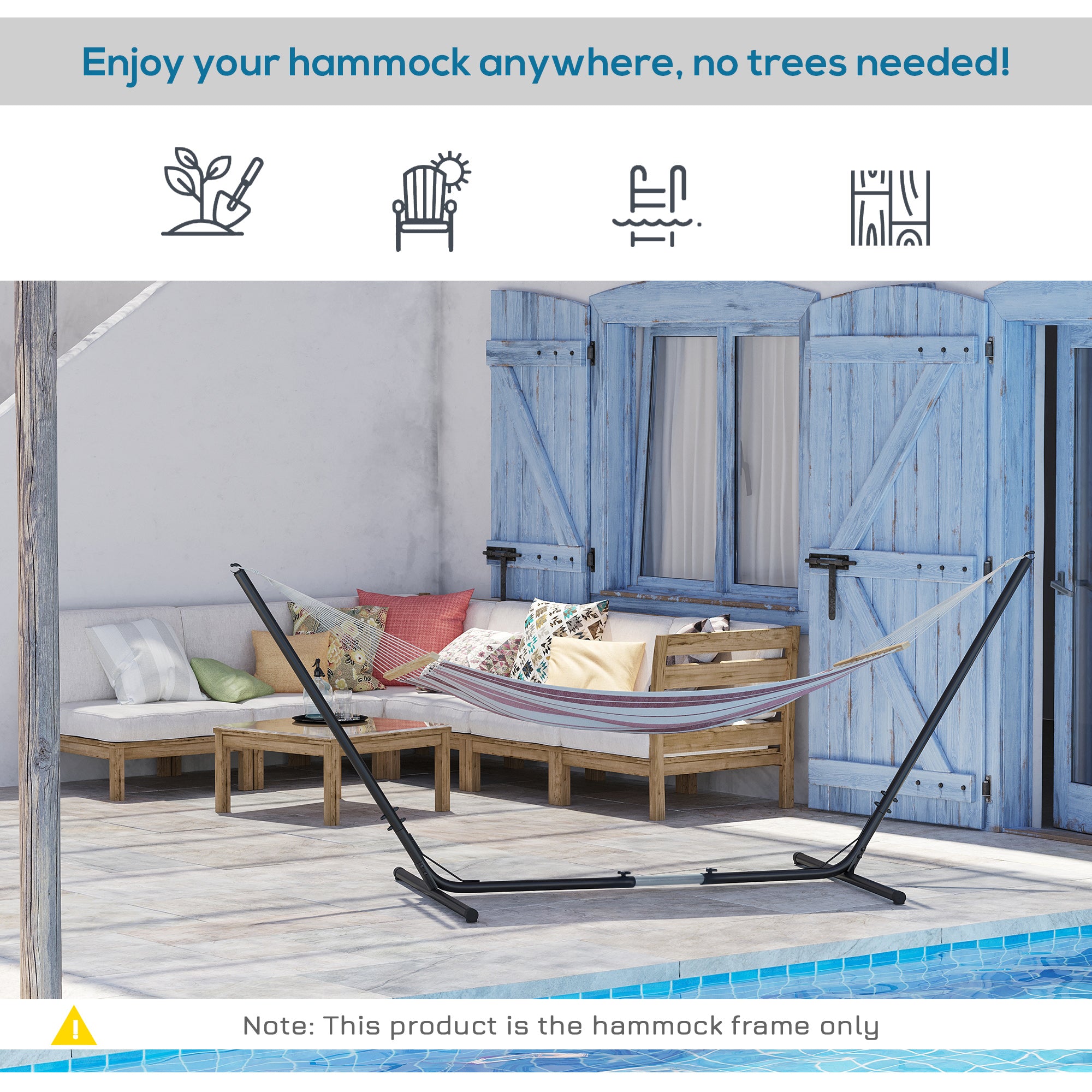 Outsunny Adjustable Hammock Stand, Fits 10-13 ft Hammocks Up to 264lbs Capacity,Black