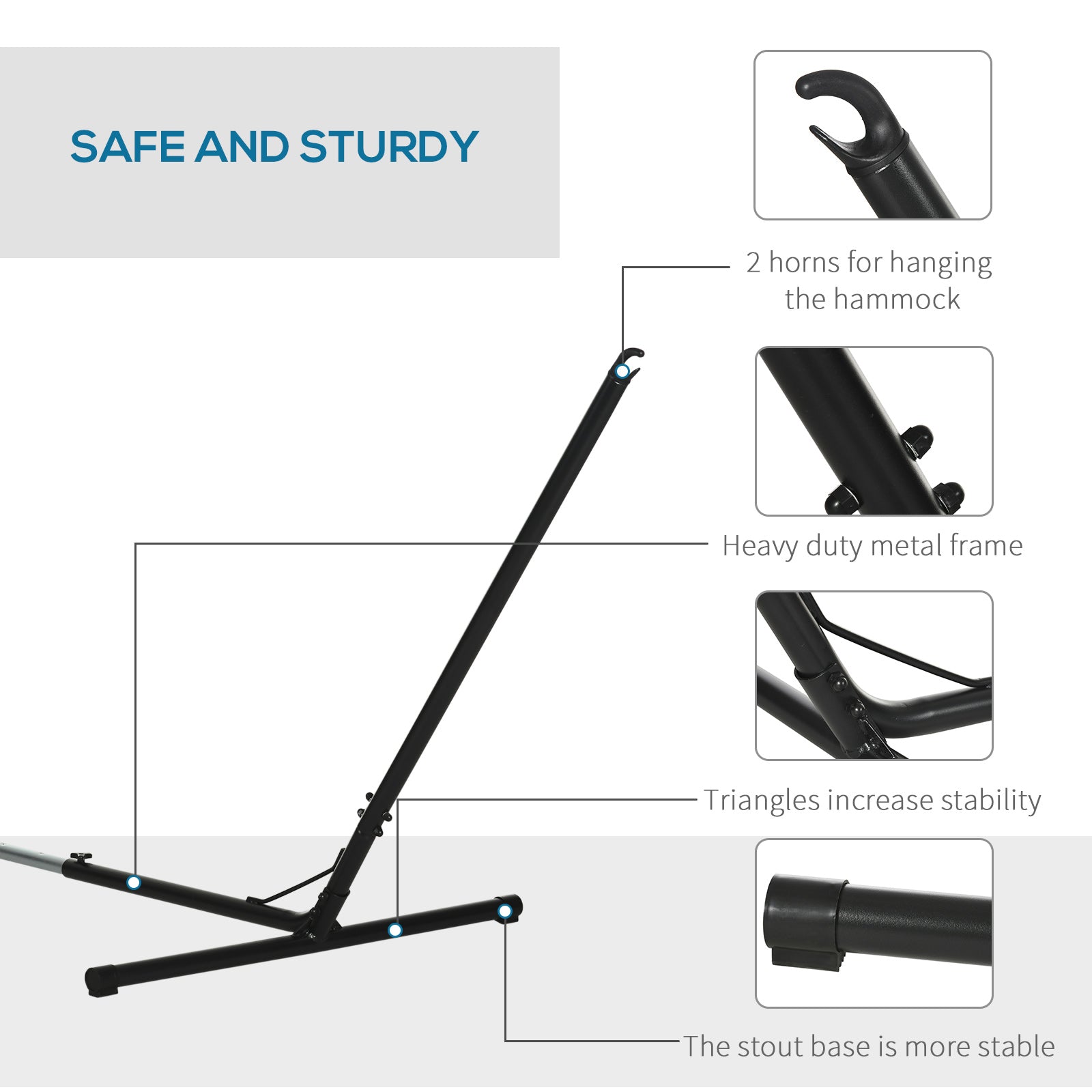 Outsunny Adjustable Hammock Stand, Fits 10-13 ft Hammocks Up to 264lbs Capacity,Black