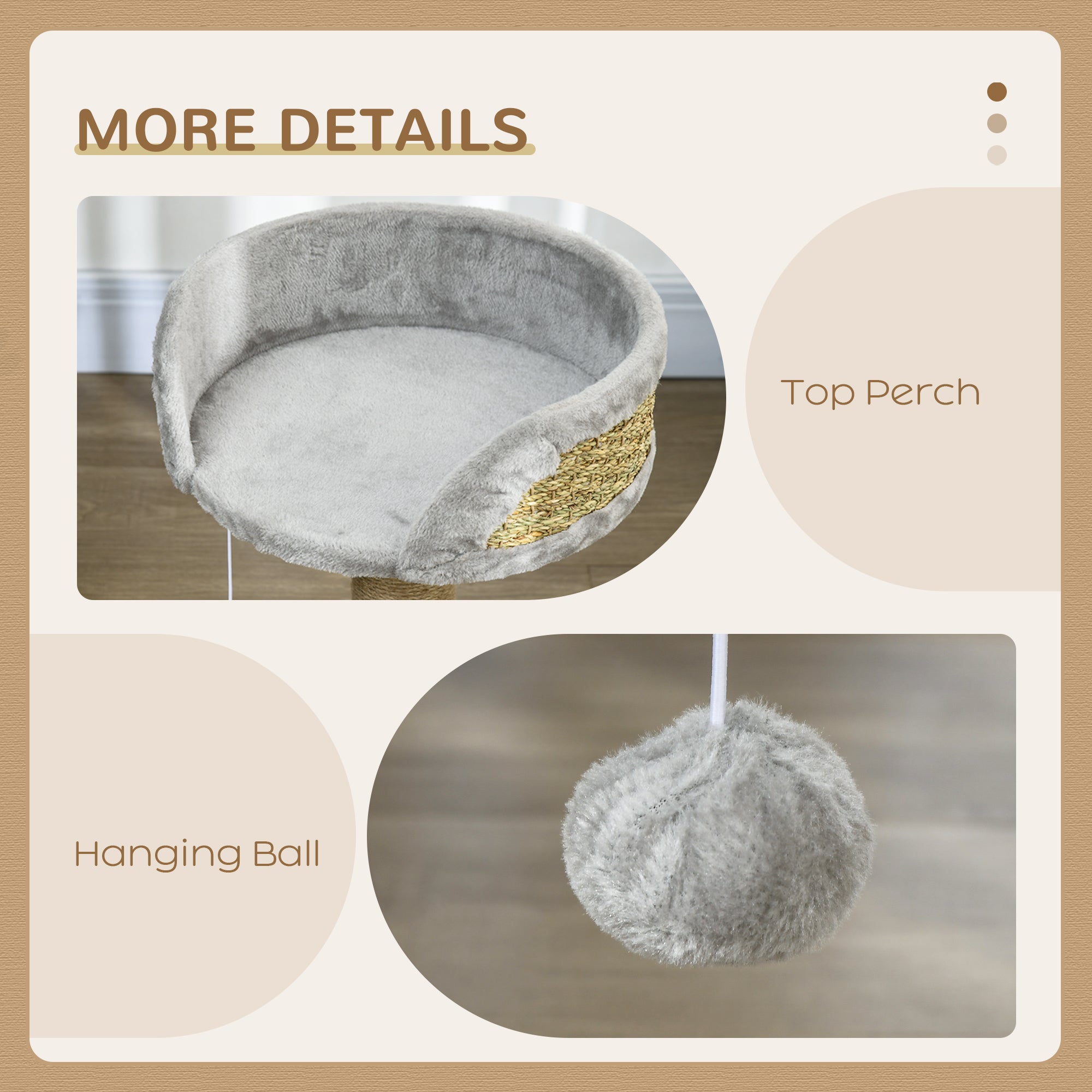 PawHut Cat Tree Cat Scratching Post for Indoor Cats Kitten Play Tower Activity Centre Climbing Stand with Dangling Ball Grey