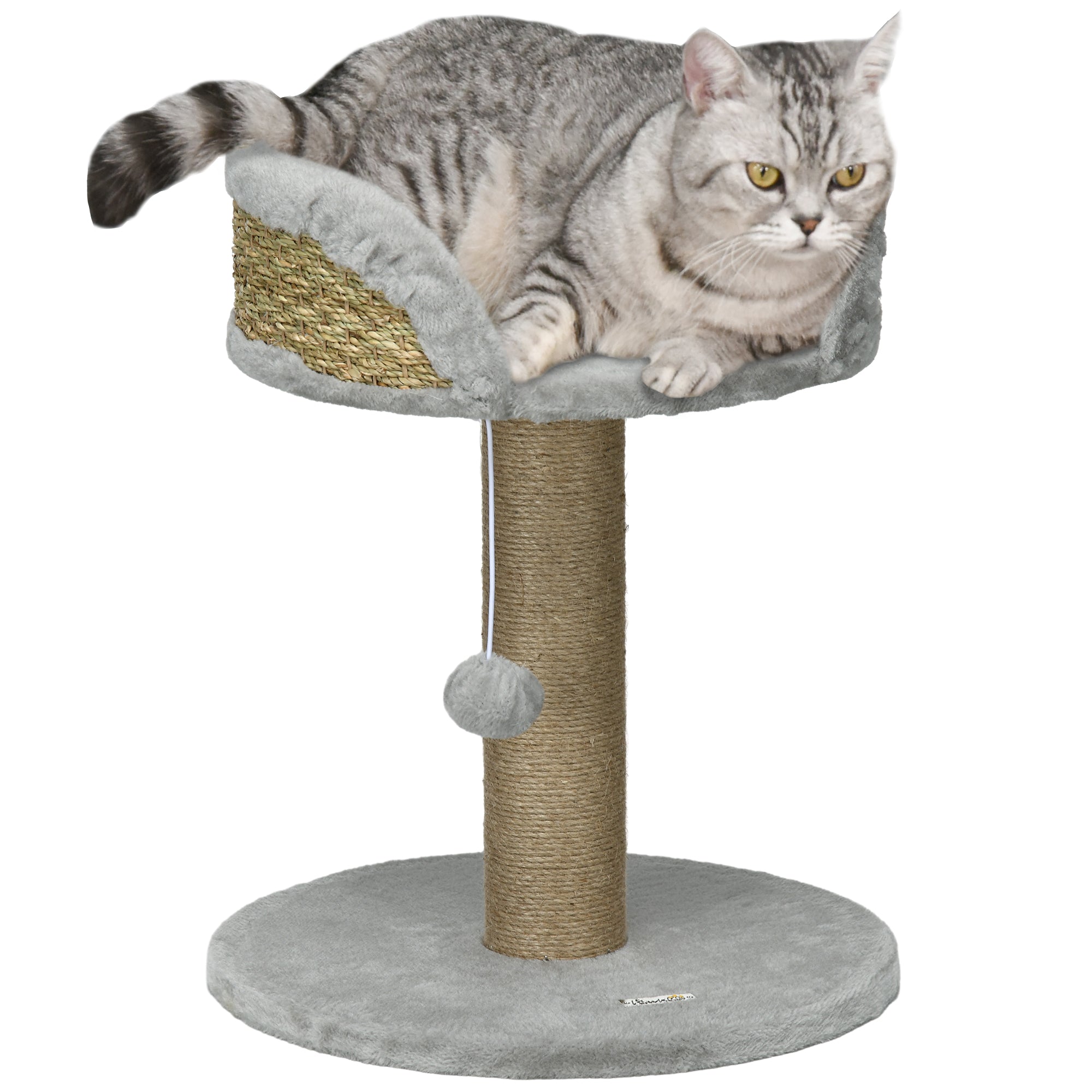 PawHut Small Cat Tree with Scratching Post, Perch, Toy Ball, Cat Tower for Indoor Cats - 16" x 16" x 19", Grey