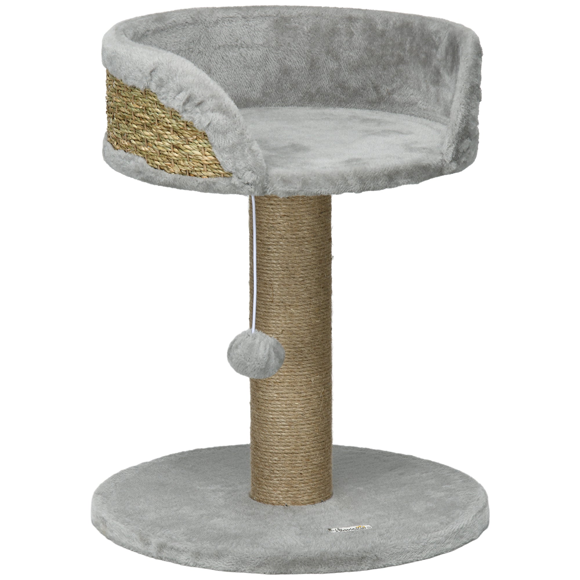 PawHut Small Cat Tree with Scratching Post, Perch, Toy Ball, Cat Tower for Indoor Cats - 16" x 16" x 19", Grey