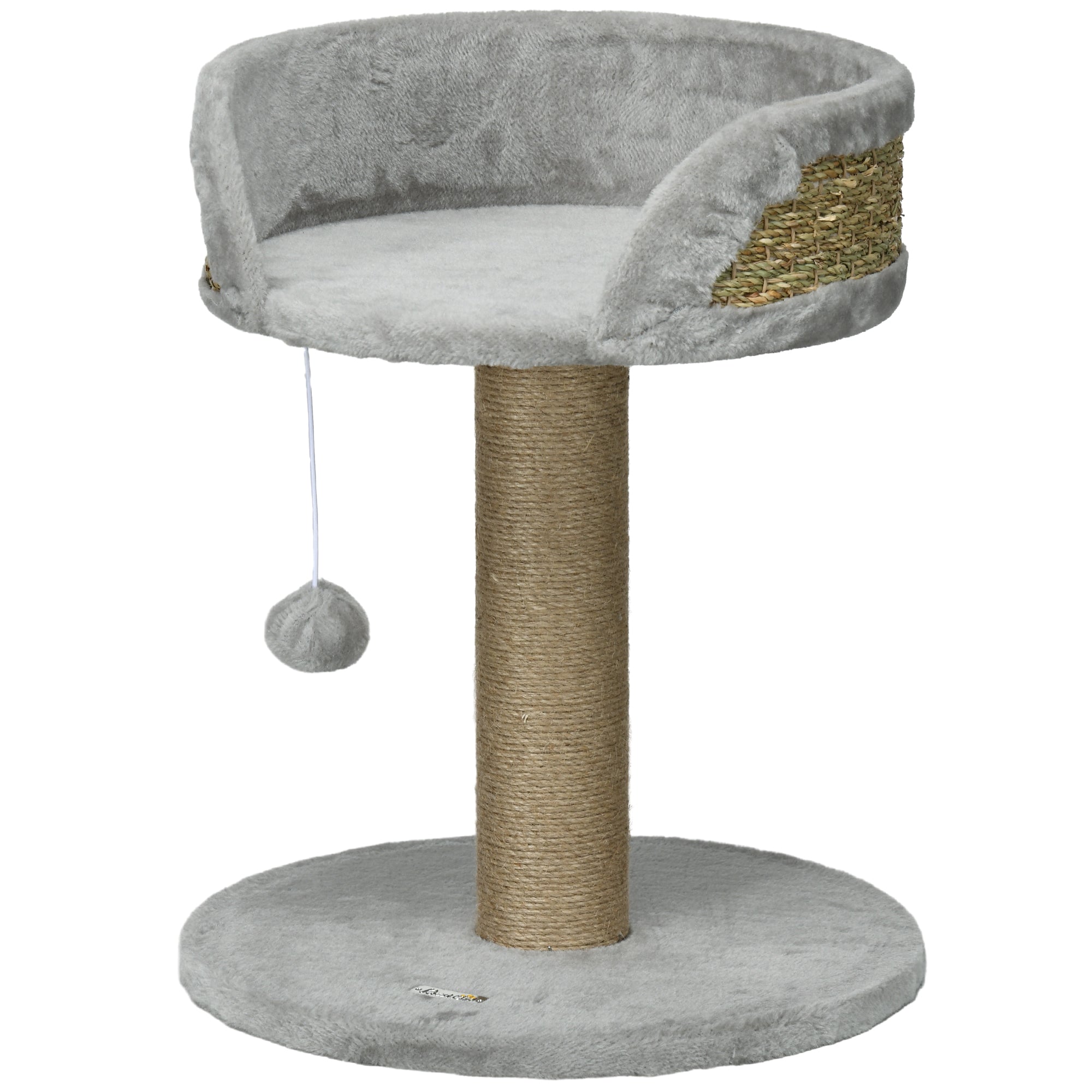 PawHut Small Cat Tree with Scratching Post, Perch, Toy Ball, Cat Tower for Indoor Cats - 16" x 16" x 19", Grey