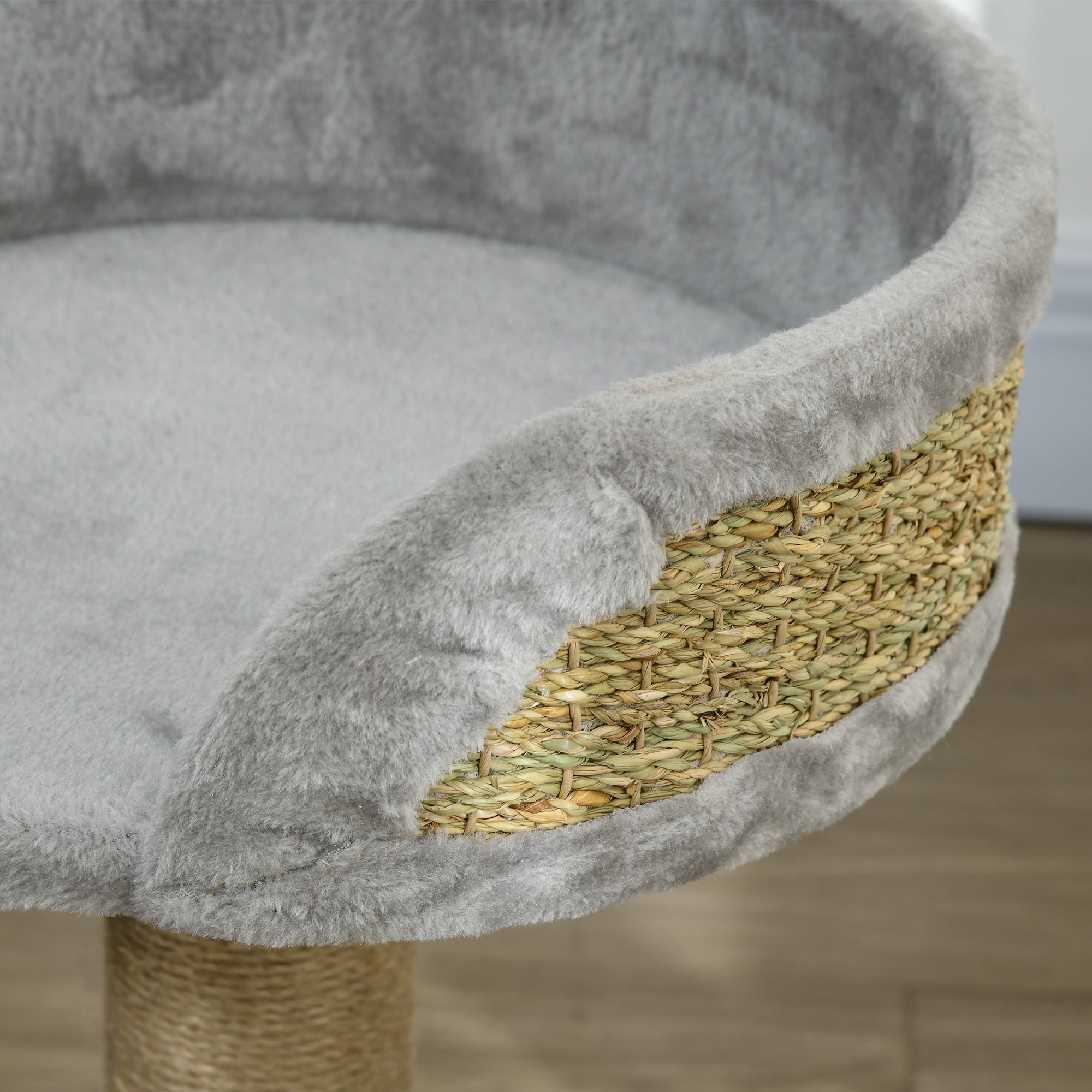 PawHut Small Cat Tree with Scratching Post, Perch, Toy Ball, Cat Tower for Indoor Cats - 16" x 16" x 19", Grey