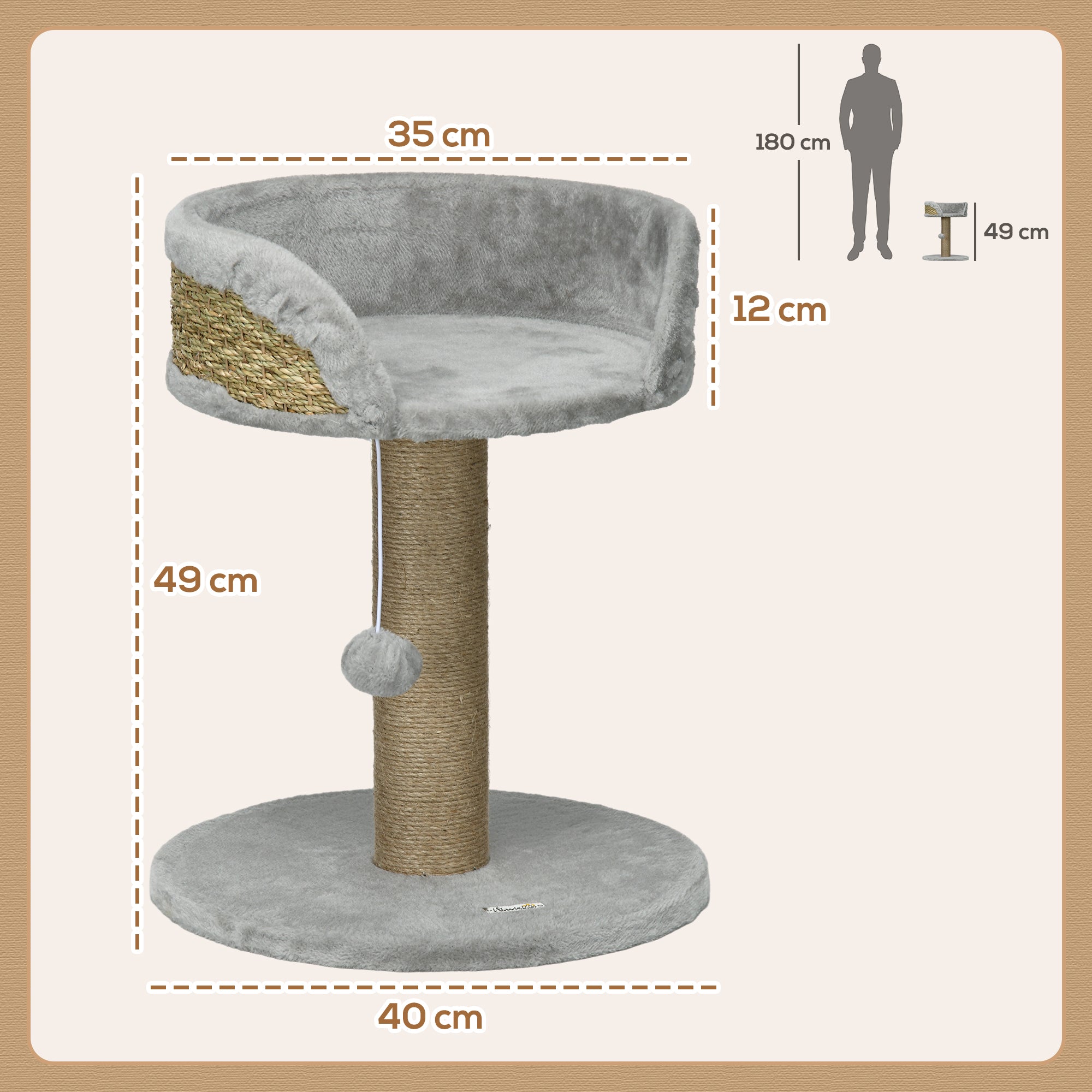 PawHut Cat Tree Cat Scratching Post for Indoor Cats Kitten Play Tower Activity Centre Climbing Stand with Dangling Ball Grey