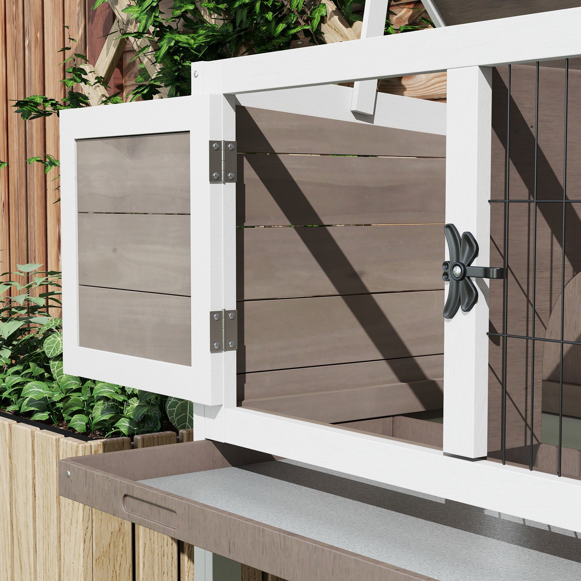 PawHut Wooden Rabbit Hutch Bunny Small Animal House with Openable Asphalt Roof, Slide-out Tray, Indoor/Outdoor, Brown