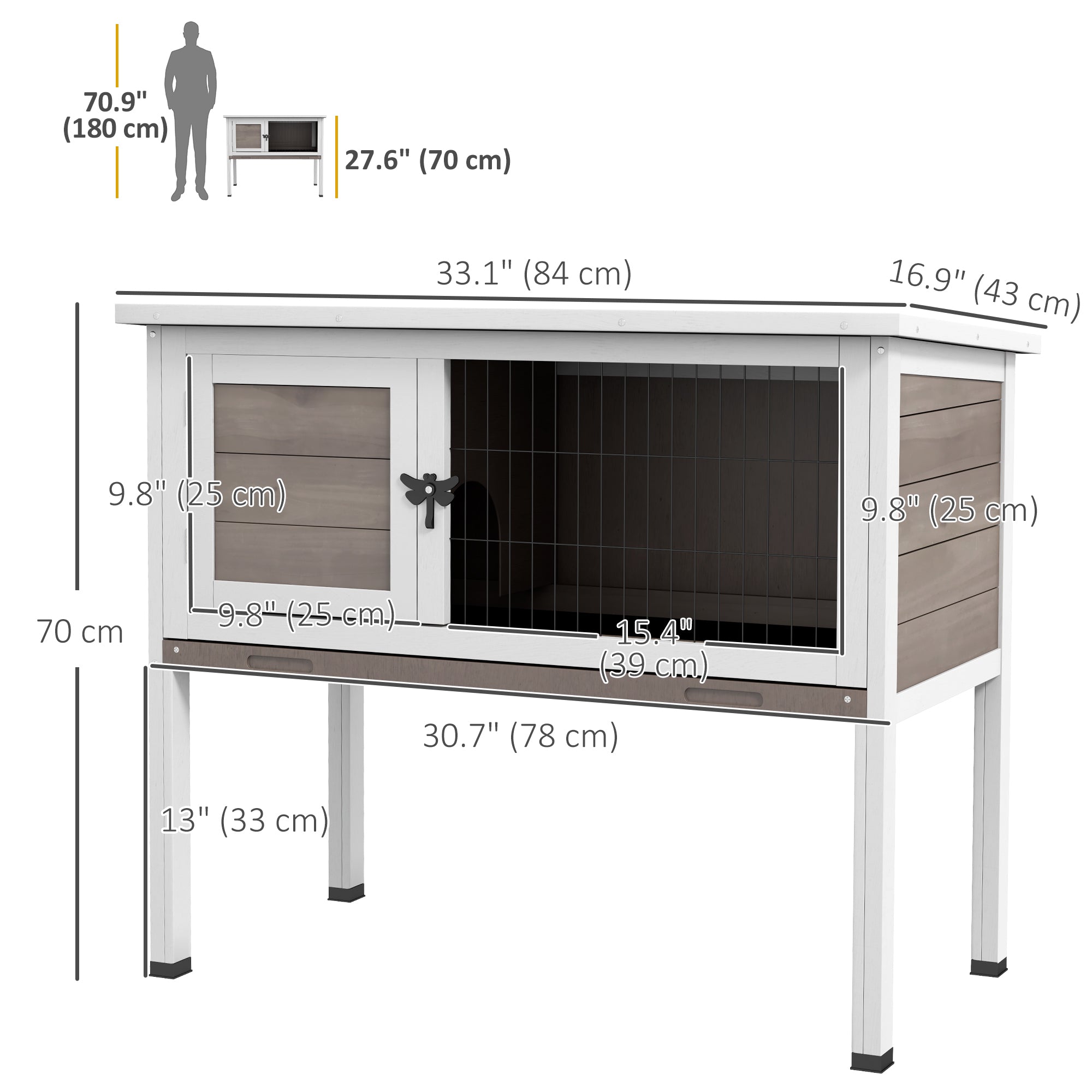 PawHut Wooden Rabbit Hutch Bunny Small Animal House with Openable Asphalt Roof, Slide-out Tray, Indoor/Outdoor, Brown
