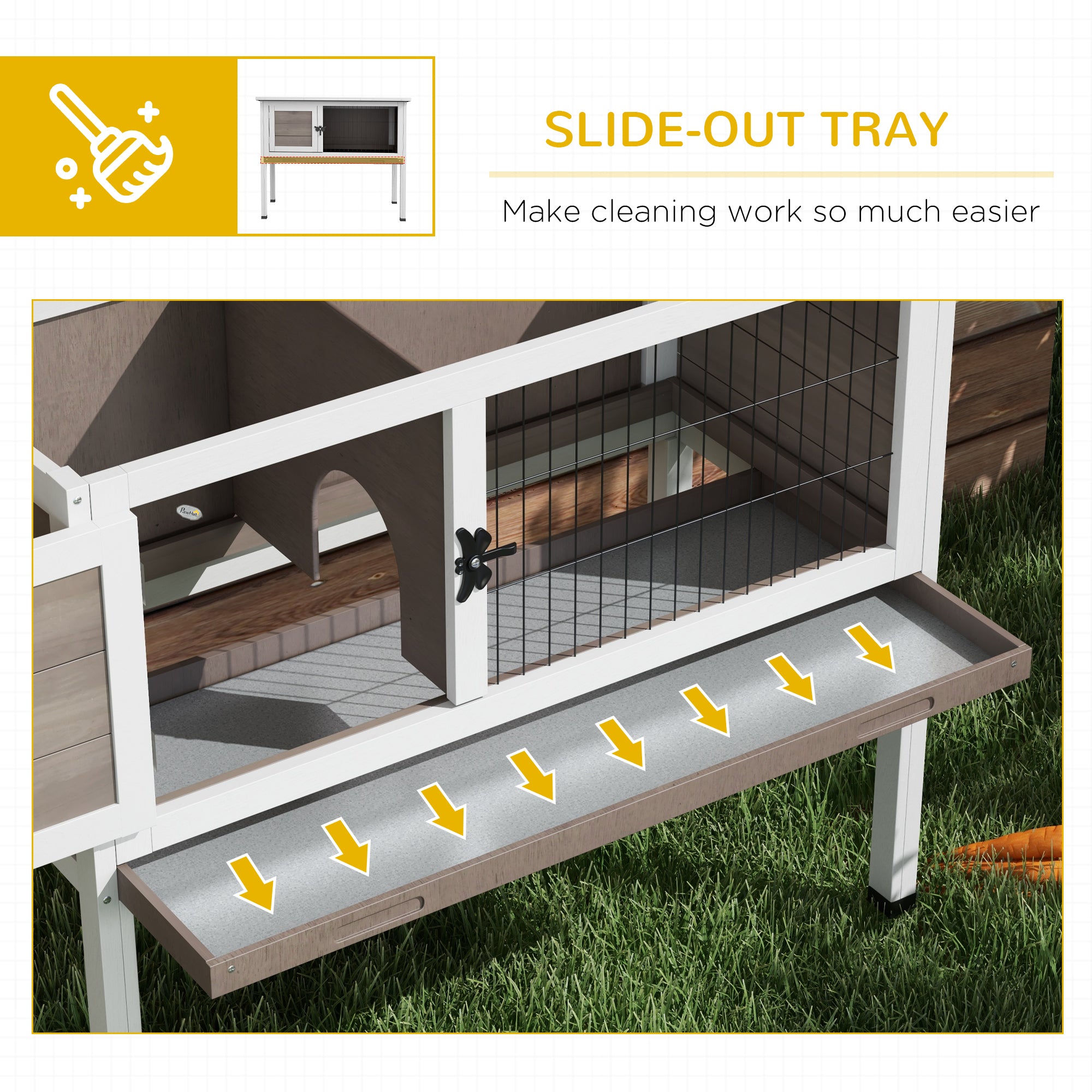 Pawhut Wooden Guinea Pig Hutch, Small Animal Cage with Slide-out Tray, Openable Asphalt Roof, 84 x 43 x 70cm, Brown