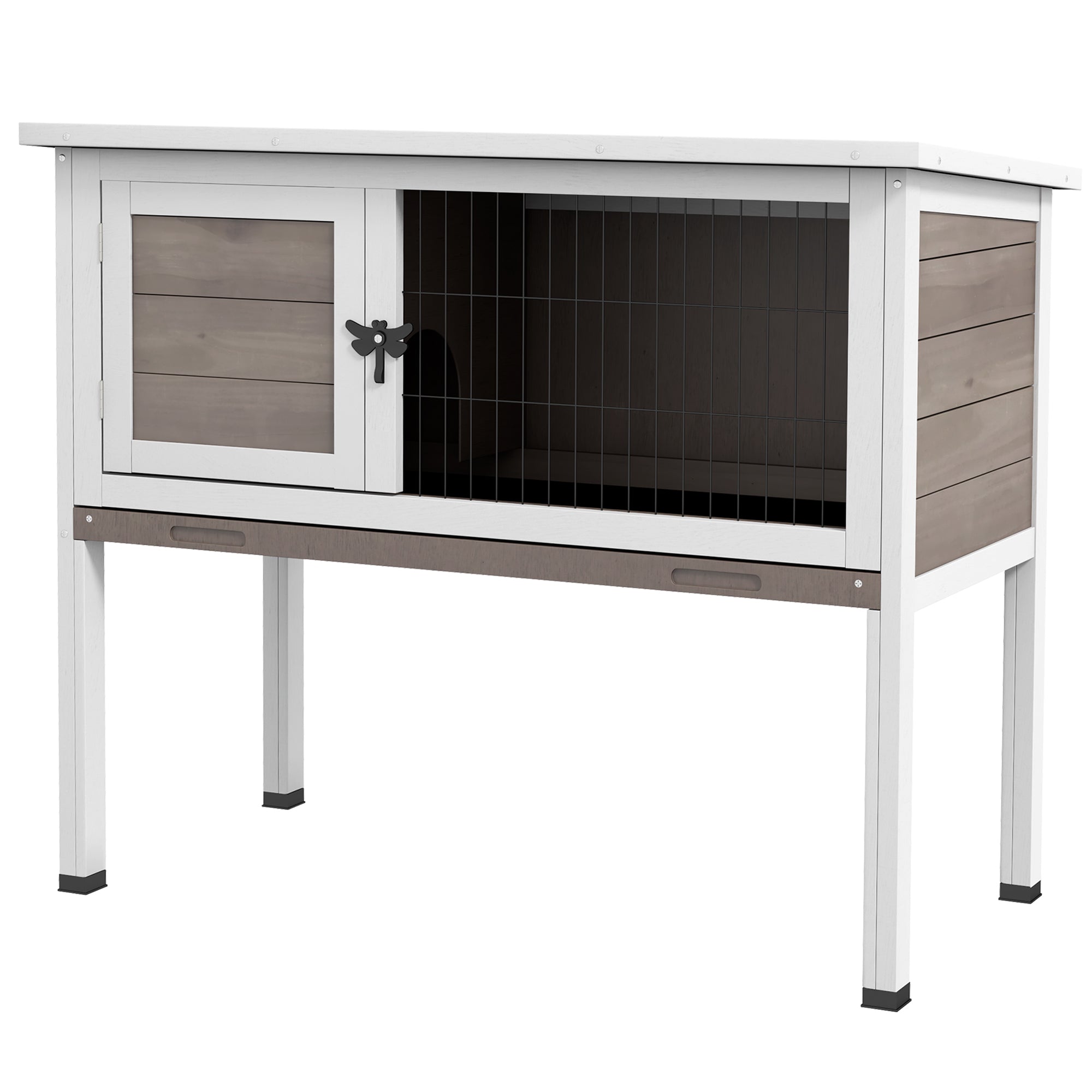 PawHut Wooden Rabbit Hutch Bunny Small Animal House with Openable Asphalt Roof, Slide-out Tray, Indoor/Outdoor, Brown