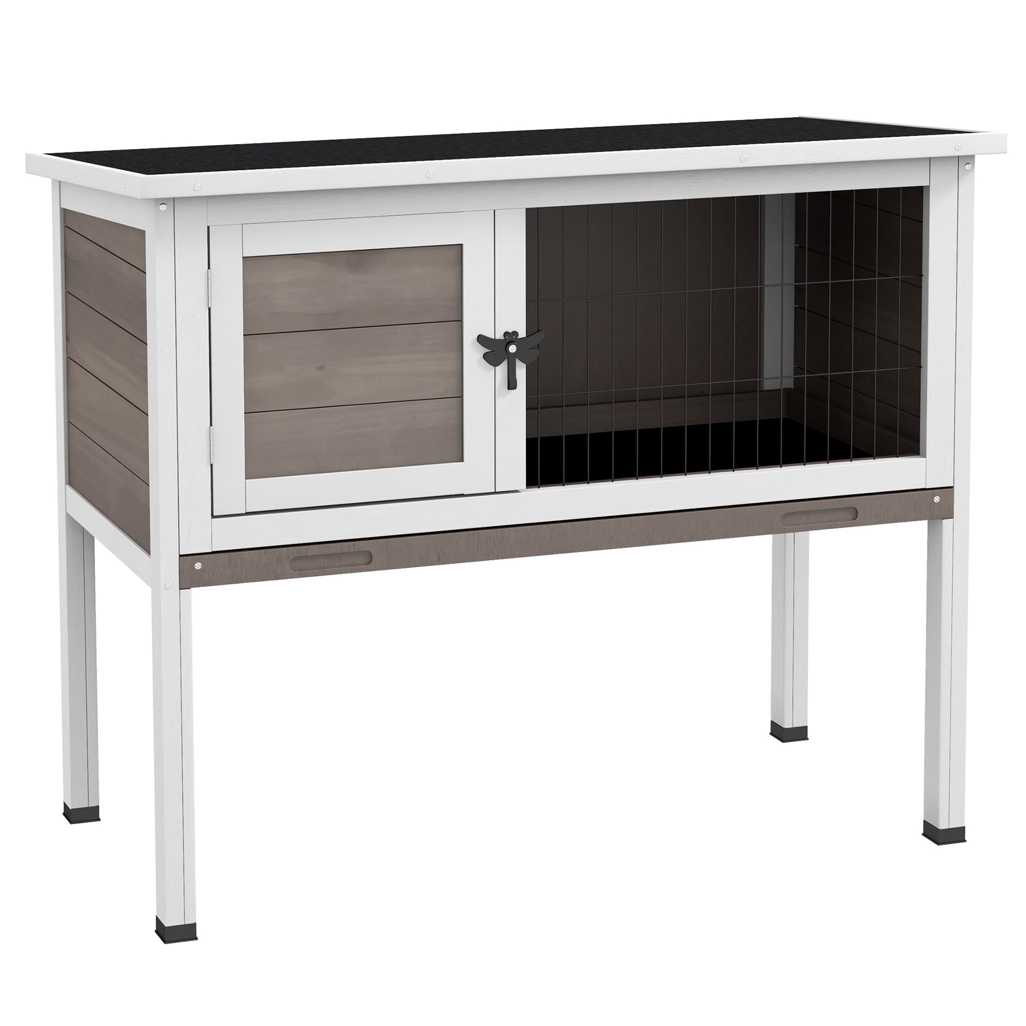 PawHut Wooden Rabbit Hutch Bunny Small Animal House with Openable Asphalt Roof, Slide-out Tray, Indoor/Outdoor, Brown