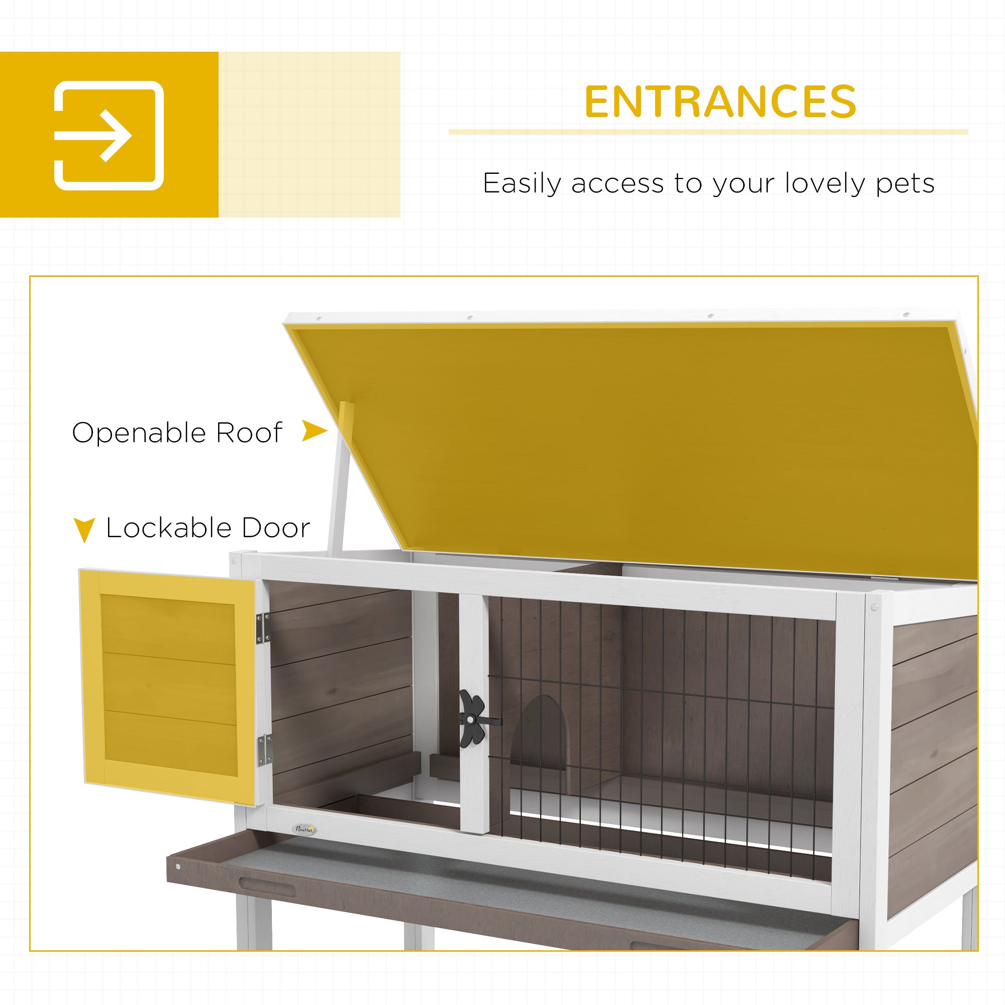 Pawhut Wooden Guinea Pig Hutch, Small Animal Cage with Slide-out Tray, Openable Asphalt Roof, 84 x 43 x 70cm, Brown