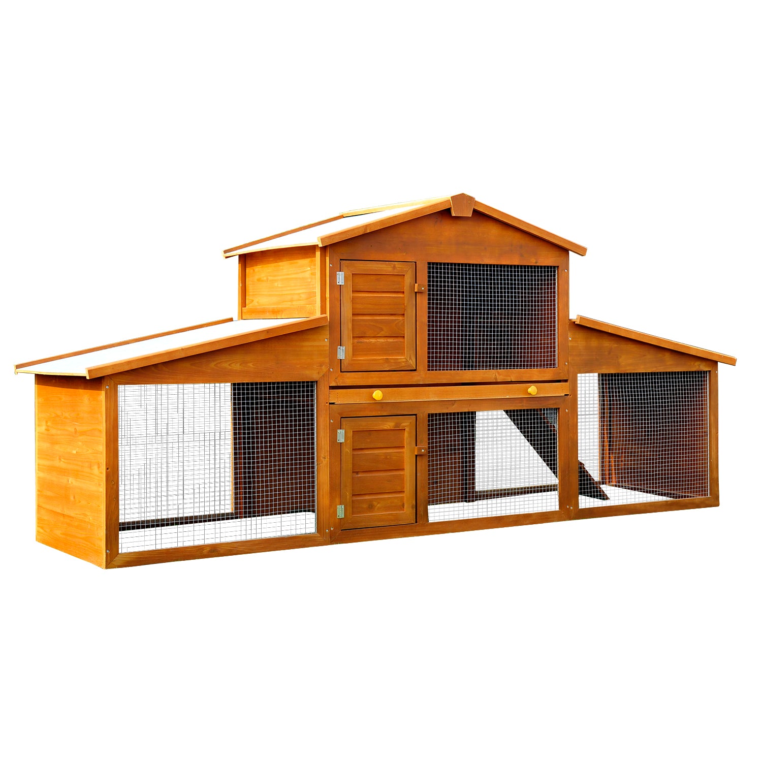 PawHut 85x25x39inch Deluxe Wooden Rabbit Hutch Backyard Bunny Cage Chicken Coop Small Animal Living House with Outdoor Run