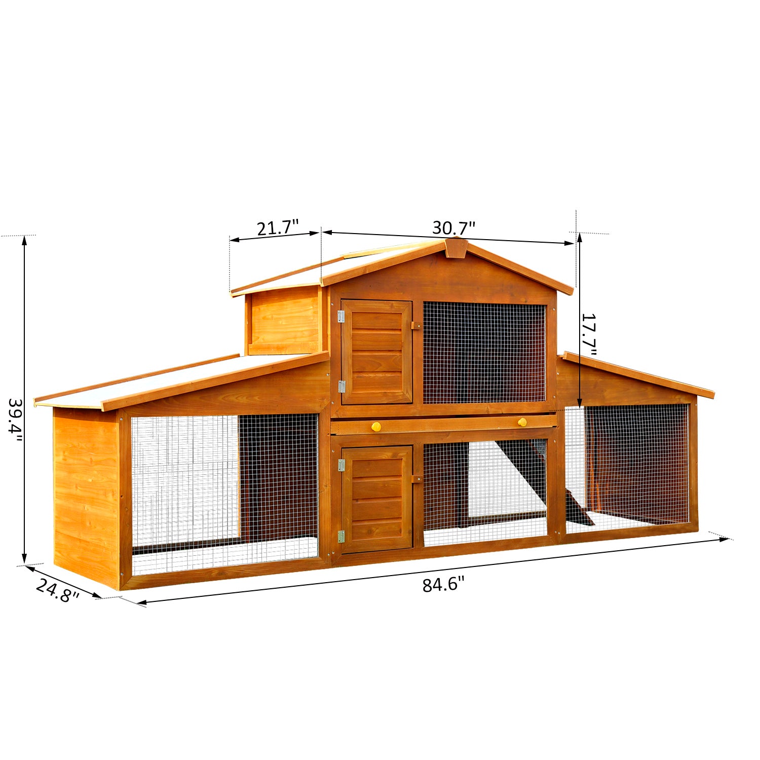 PawHut 85x25x39inch Deluxe Wooden Rabbit Hutch Backyard Bunny Cage Chicken Coop Small Animal Living House with Outdoor Run