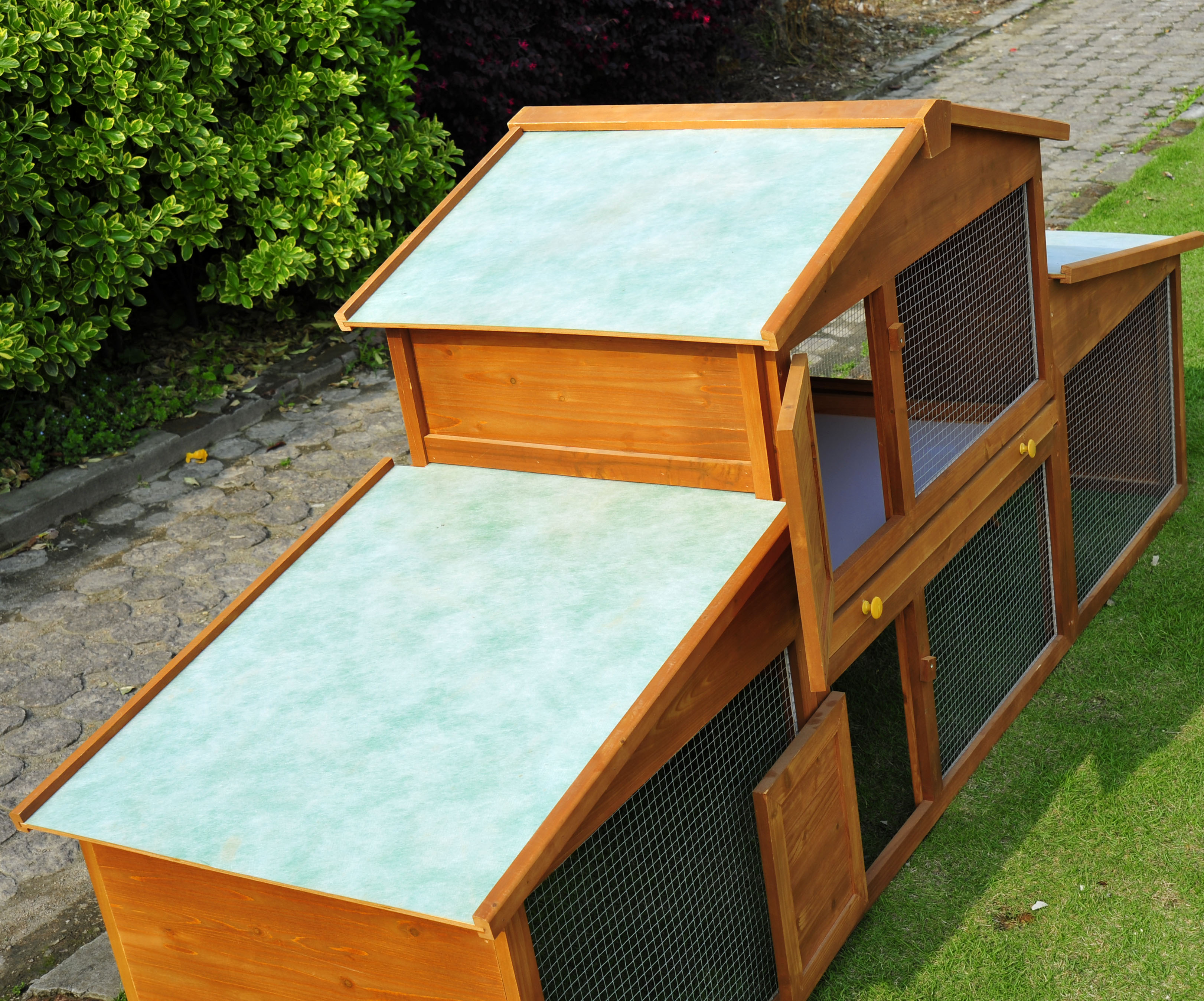 PawHut 85x25x39inch Deluxe Wooden Rabbit Hutch Backyard Bunny Cage Chicken Coop Small Animal Living House with Outdoor Run