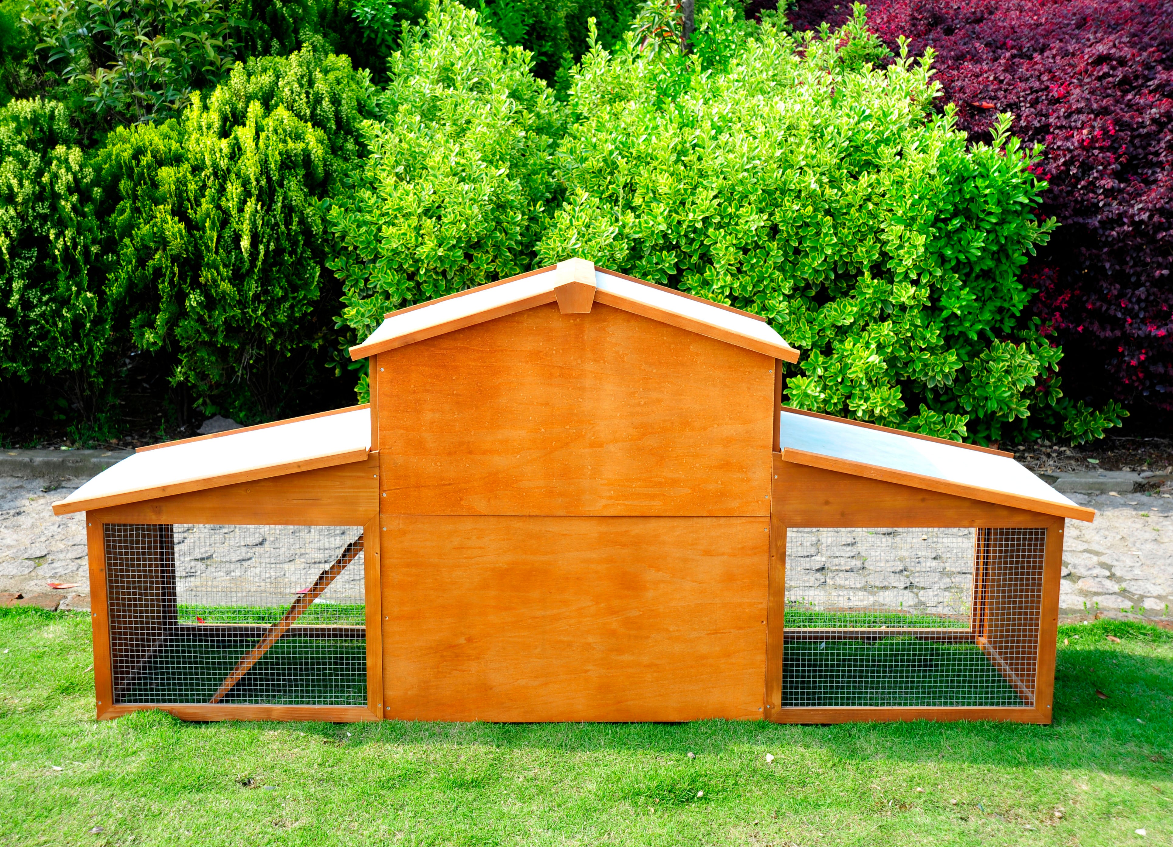 PawHut 85x25x39inch Deluxe Wooden Rabbit Hutch Backyard Bunny Cage Chicken Coop Small Animal Living House with Outdoor Run