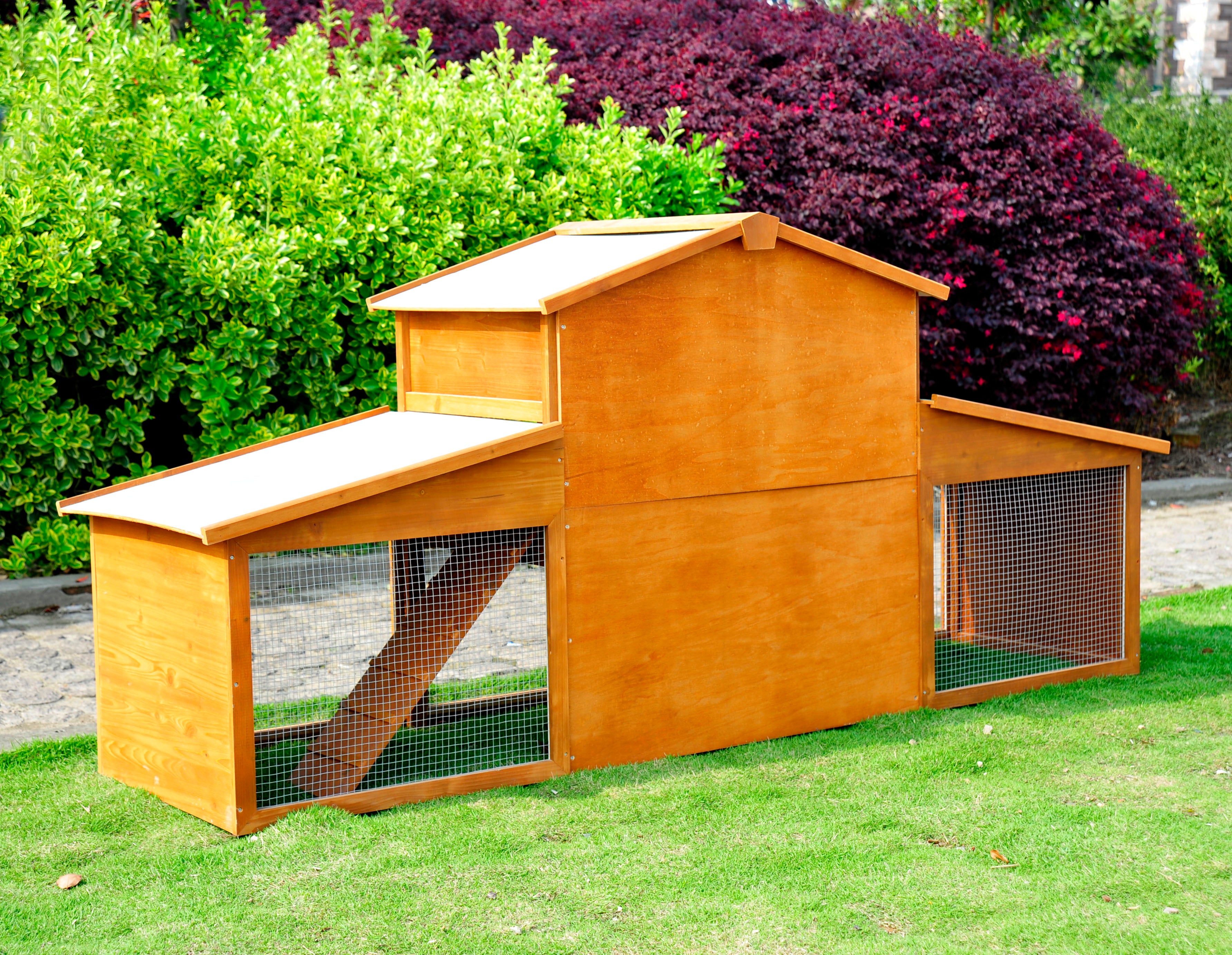 PawHut 85x25x39inch Deluxe Wooden Rabbit Hutch Backyard Bunny Cage Chicken Coop Small Animal Living House with Outdoor Run