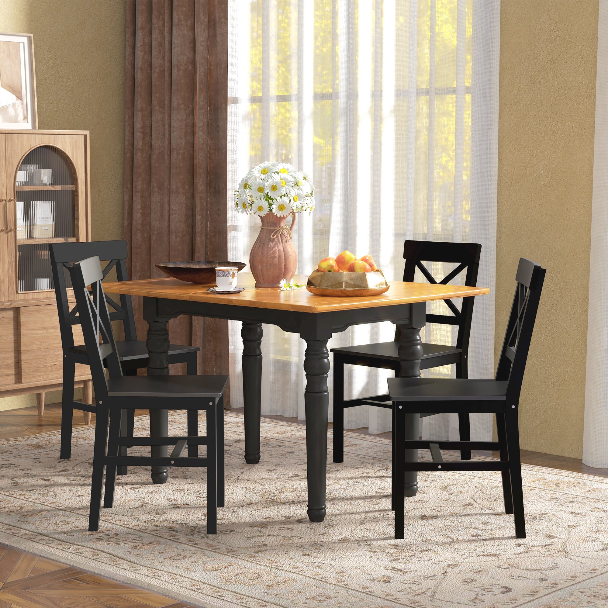 HOMCOM Dining Chairs Set of 4, Farmhouse Wooden Kitchen Chairs with Cross Back, Solid Structure for Dining Room, Black