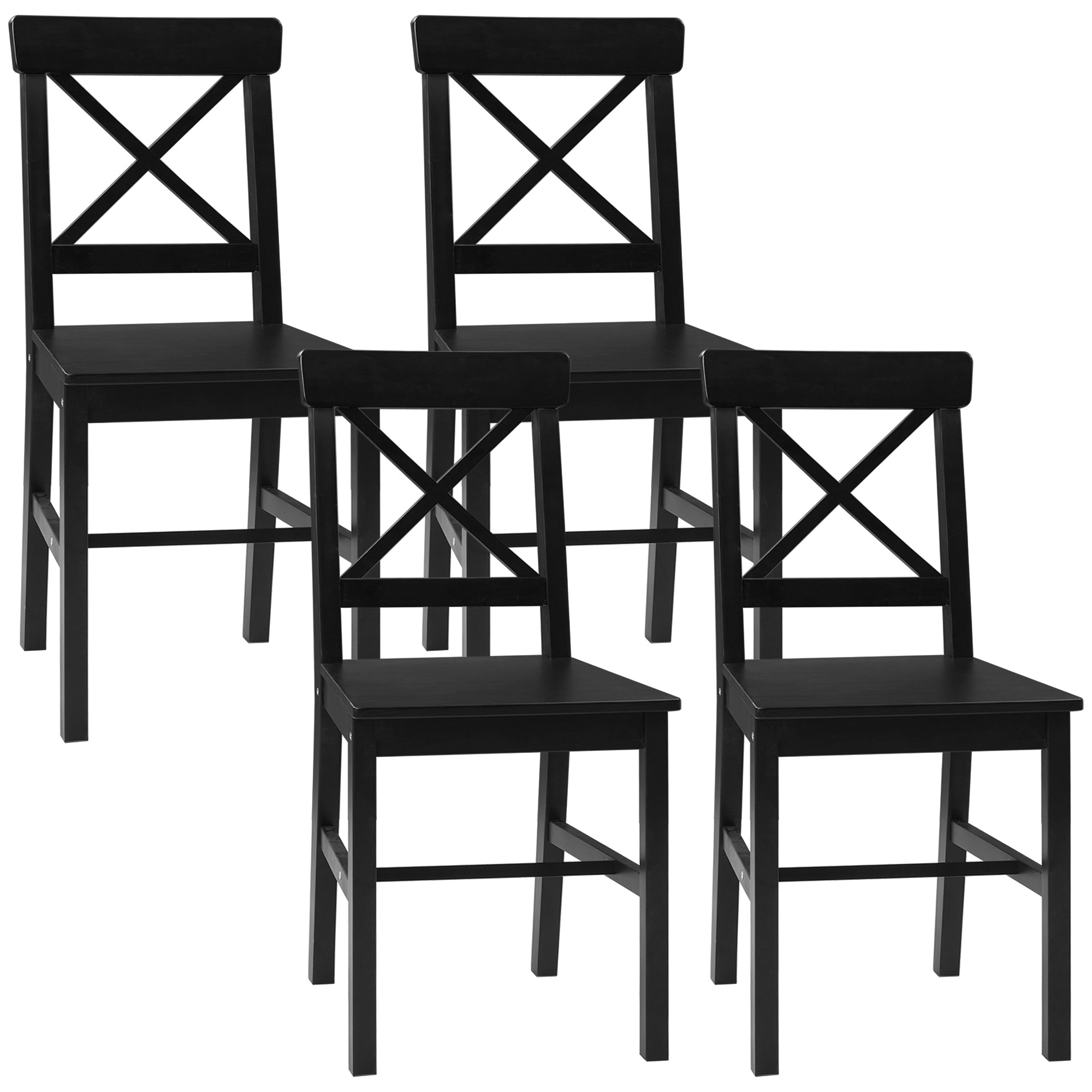 HOMCOM Dining Chairs Set of 4, Farmhouse Wooden Kitchen Chairs with Cross Back, Solid Structure for Dining Room, Black