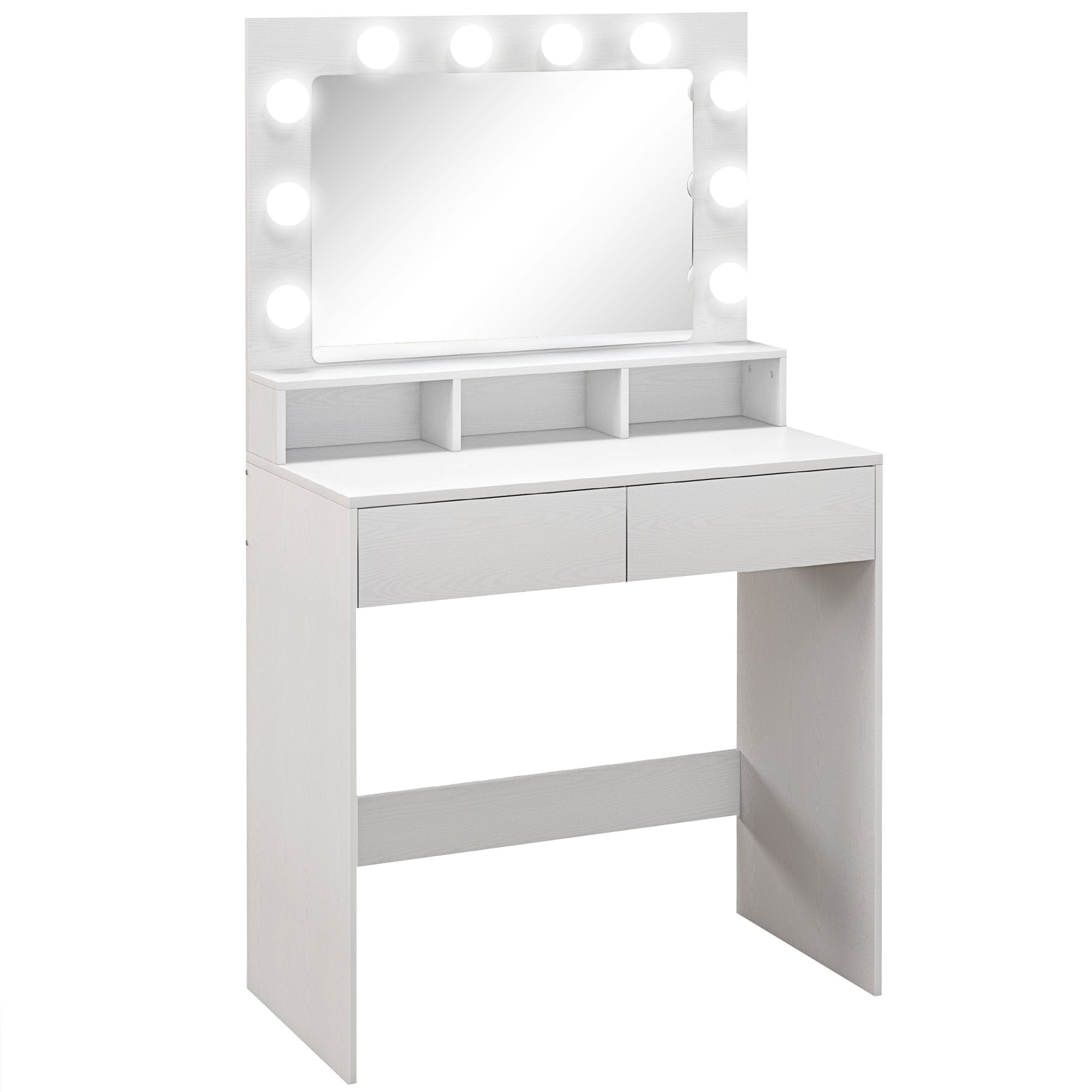 HOMCOM Vanity Table with Lighted Mirror, Makeup Table with Drawers, 3 Lighting Modes, 10 Bulbs, Modern Dressing Table for Bedroom, White