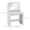 HOMCOM Vanity Table with Lighted Mirror, Makeup Table with Drawers, 3 Lighting Modes, 10 Bulbs, Modern Dressing Table for Bedroom, White