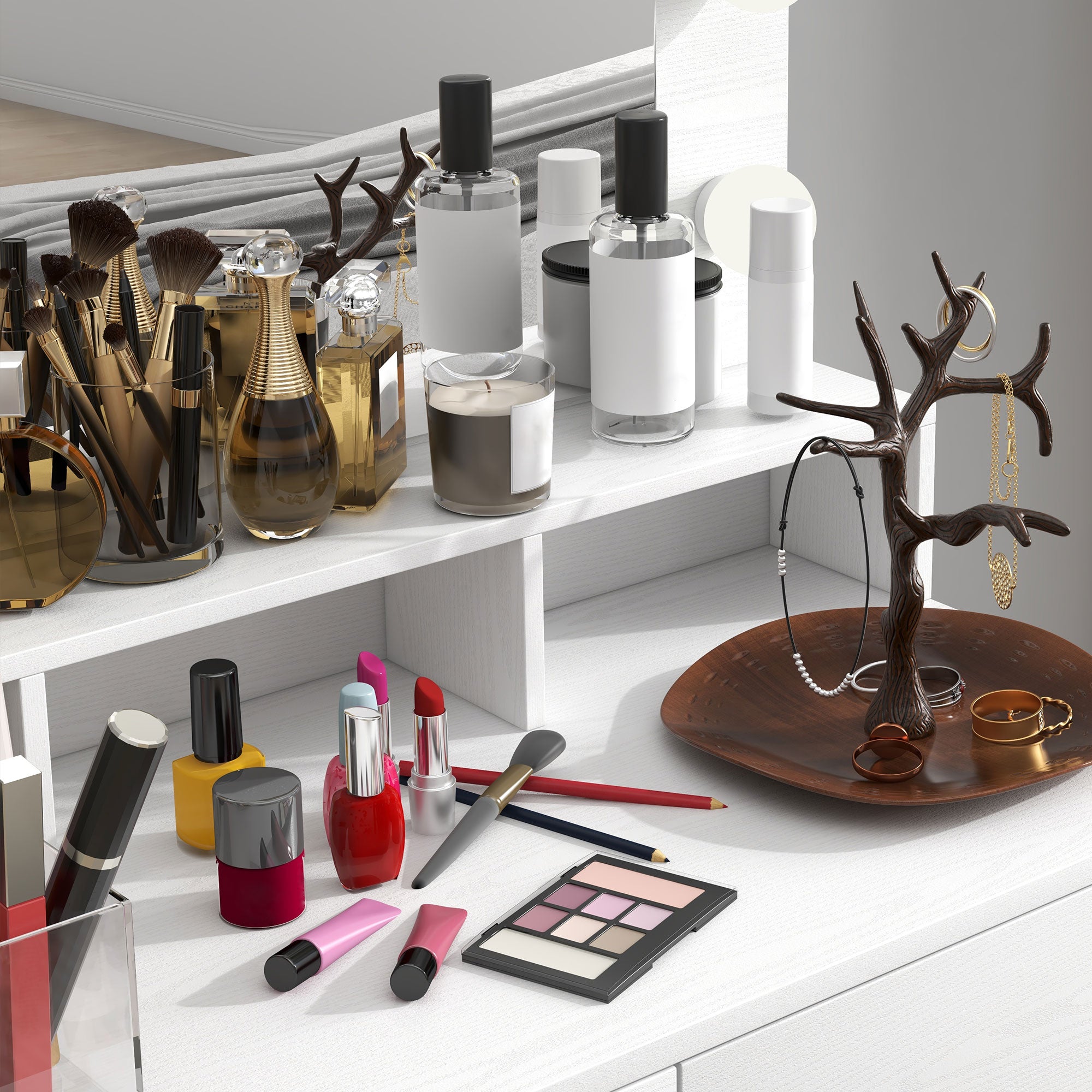 HOMCOM Vanity Table with Lighted Mirror, Makeup Table with Drawers, 3 Lighting Modes, 10 Bulbs, Modern Dressing Table for Bedroom, White