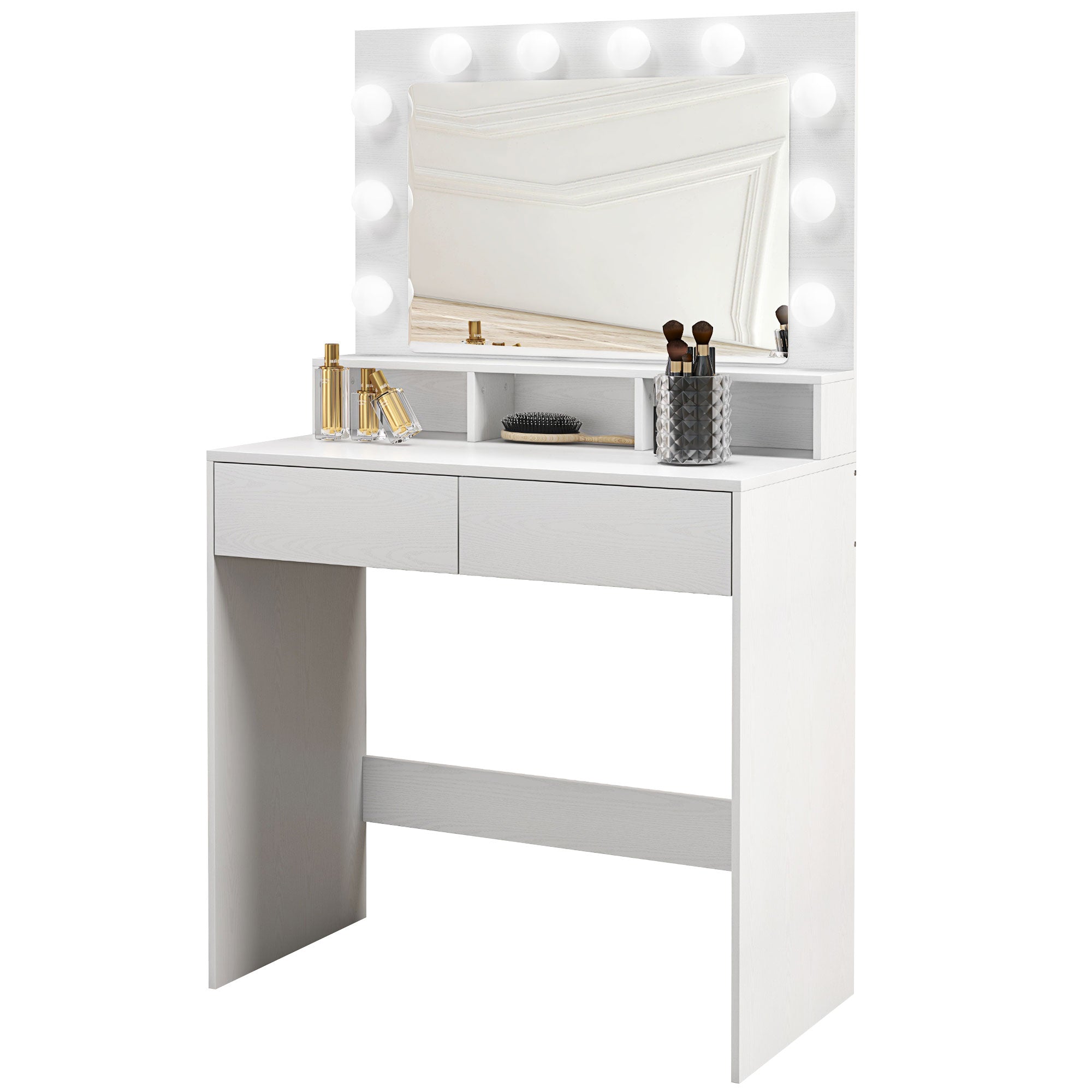 HOMCOM Vanity Table with Lighted Mirror, Makeup Table with Drawers, 3 Lighting Modes, 10 Bulbs, Modern Dressing Table for Bedroom, White