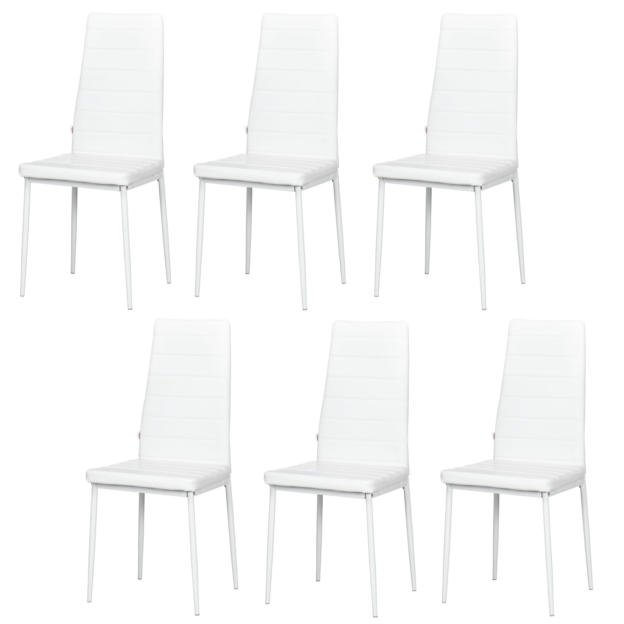 HOMCOM Modern Dining Chairs Set of 6, Upholstered PU Leather Kitchen Chairs with Channel Tufting and Metal Legs for Living Room, Dining Room, Bedroom, White
