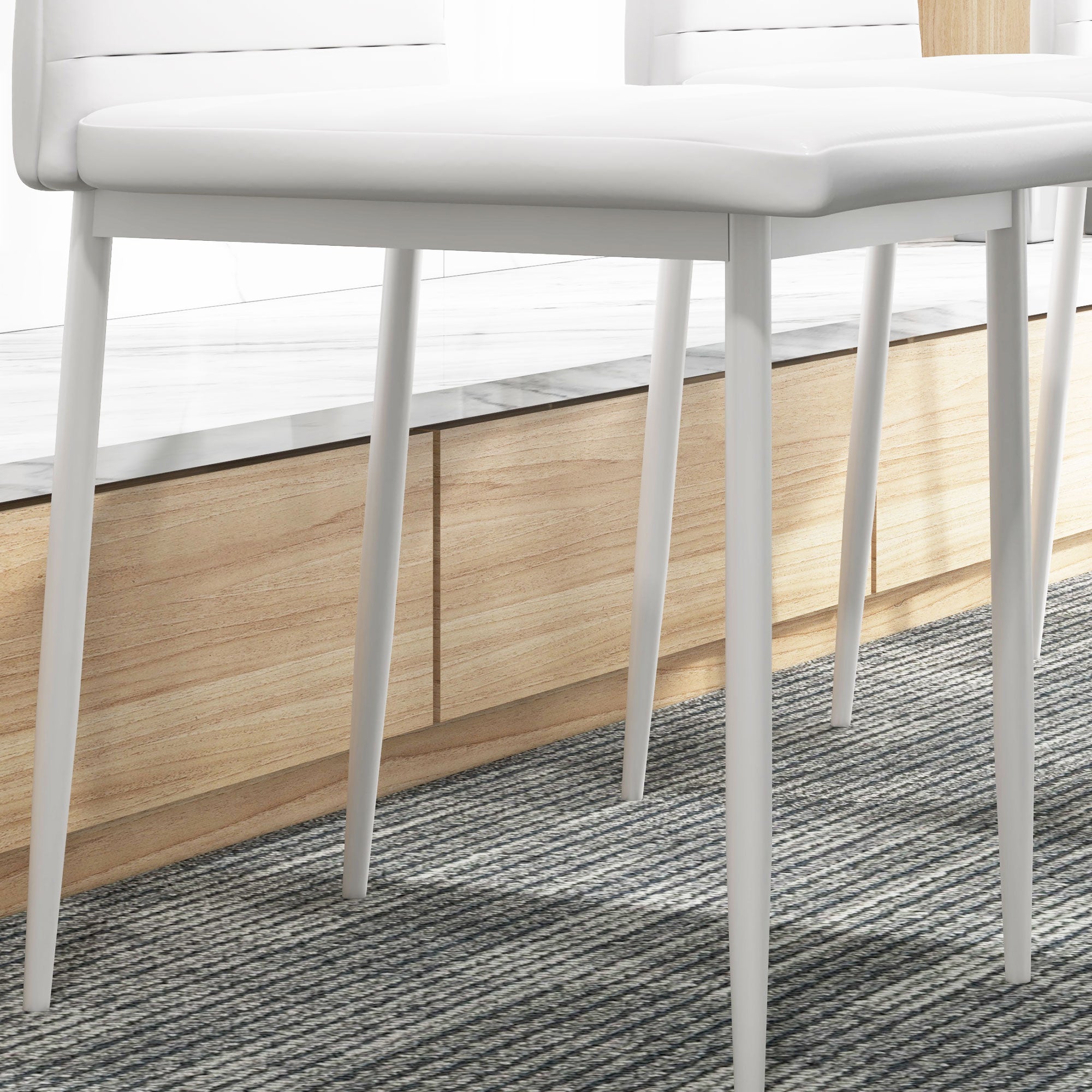 HOMCOM Modern Dining Chairs Set of 6, Upholstered PU Leather Kitchen Chairs with Channel Tufting and Metal Legs for Living Room, Dining Room, Bedroom, White