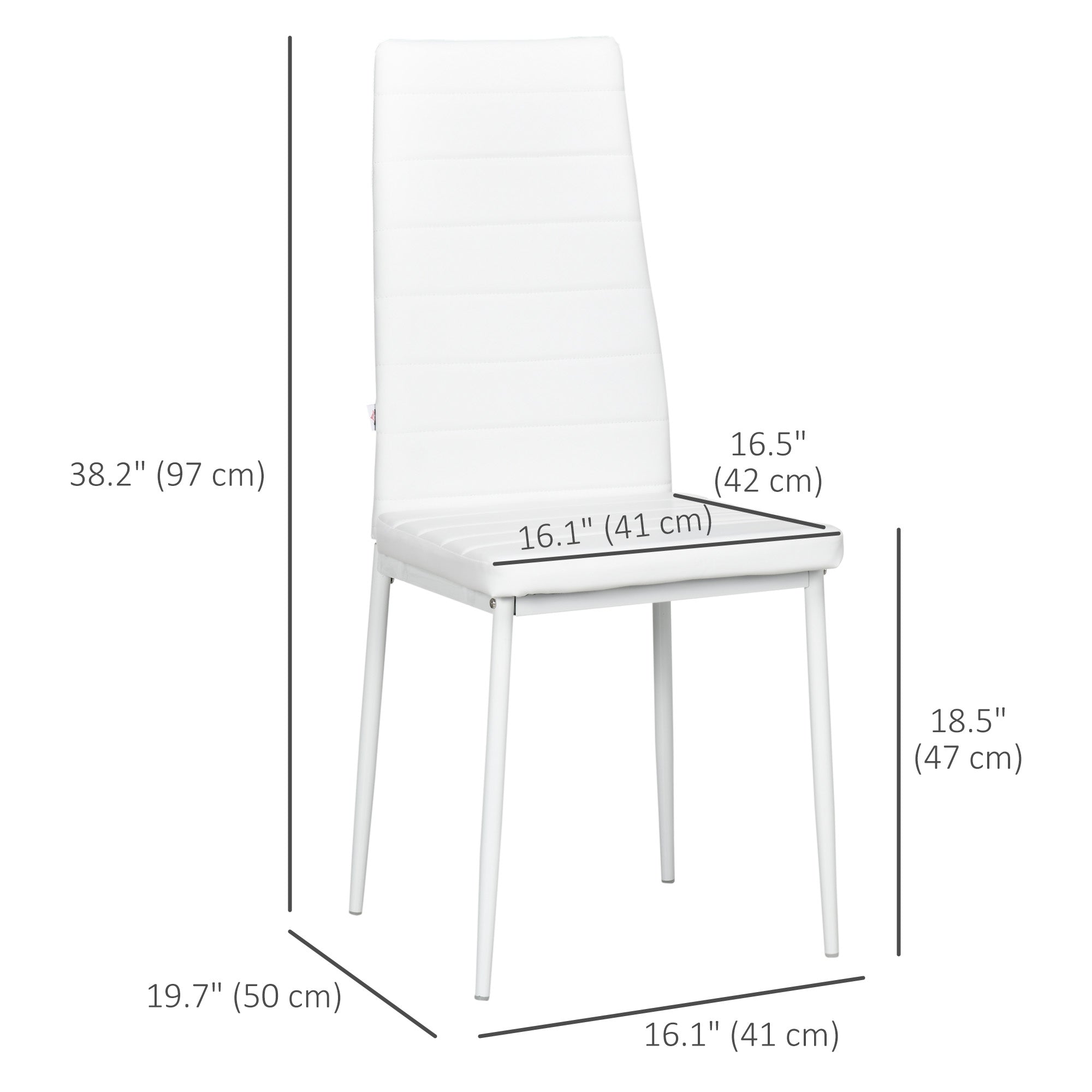 HOMCOM Modern Dining Chairs Set of 6, Upholstered PU Leather Kitchen Chairs with Channel Tufting and Metal Legs for Living Room, Dining Room, Bedroom, White